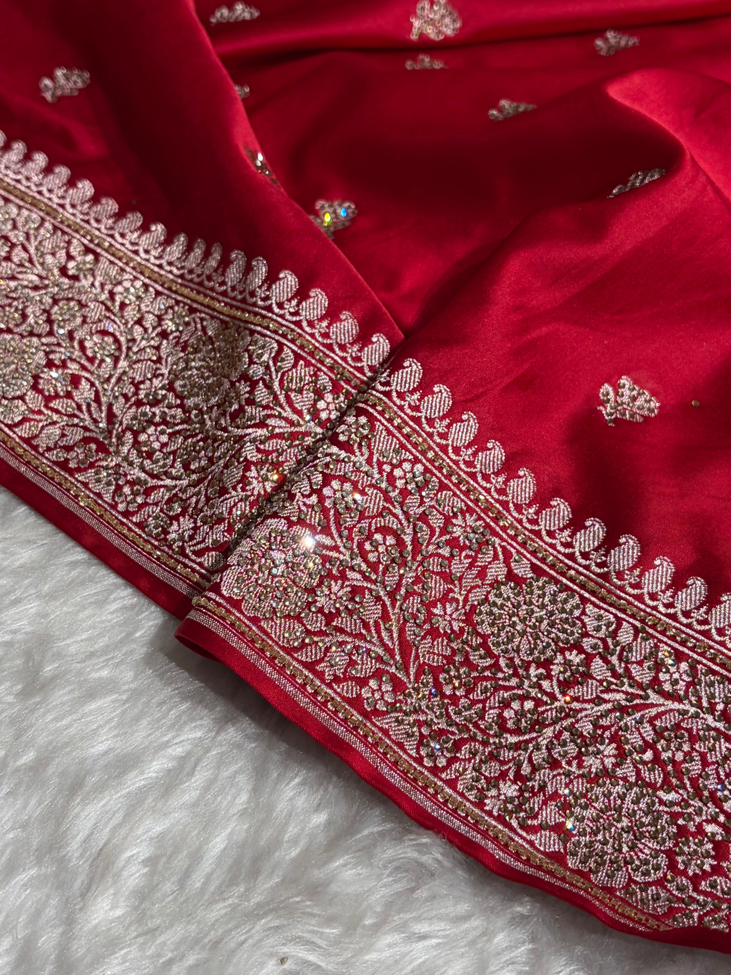 Maroon With Swarovski Work Booti Mashru Silk Saree BMCS40