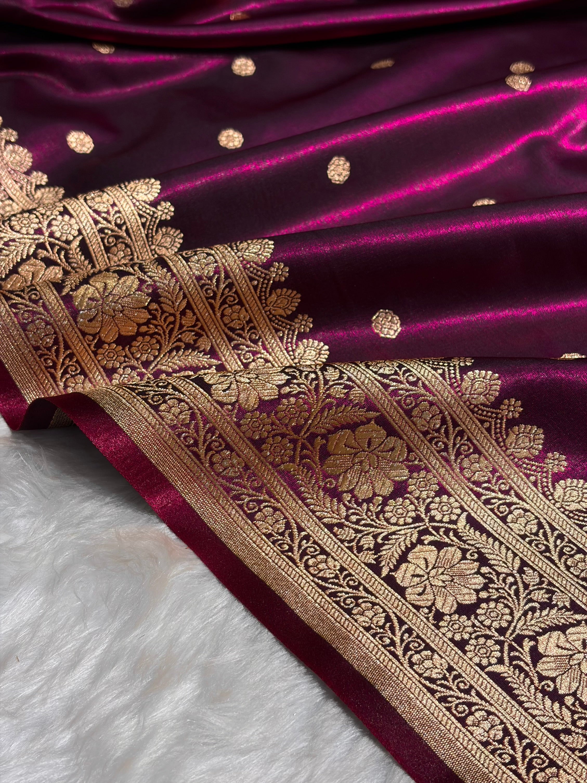 Satin Silk Saree Banarasi Booti in Wine Shades SS29