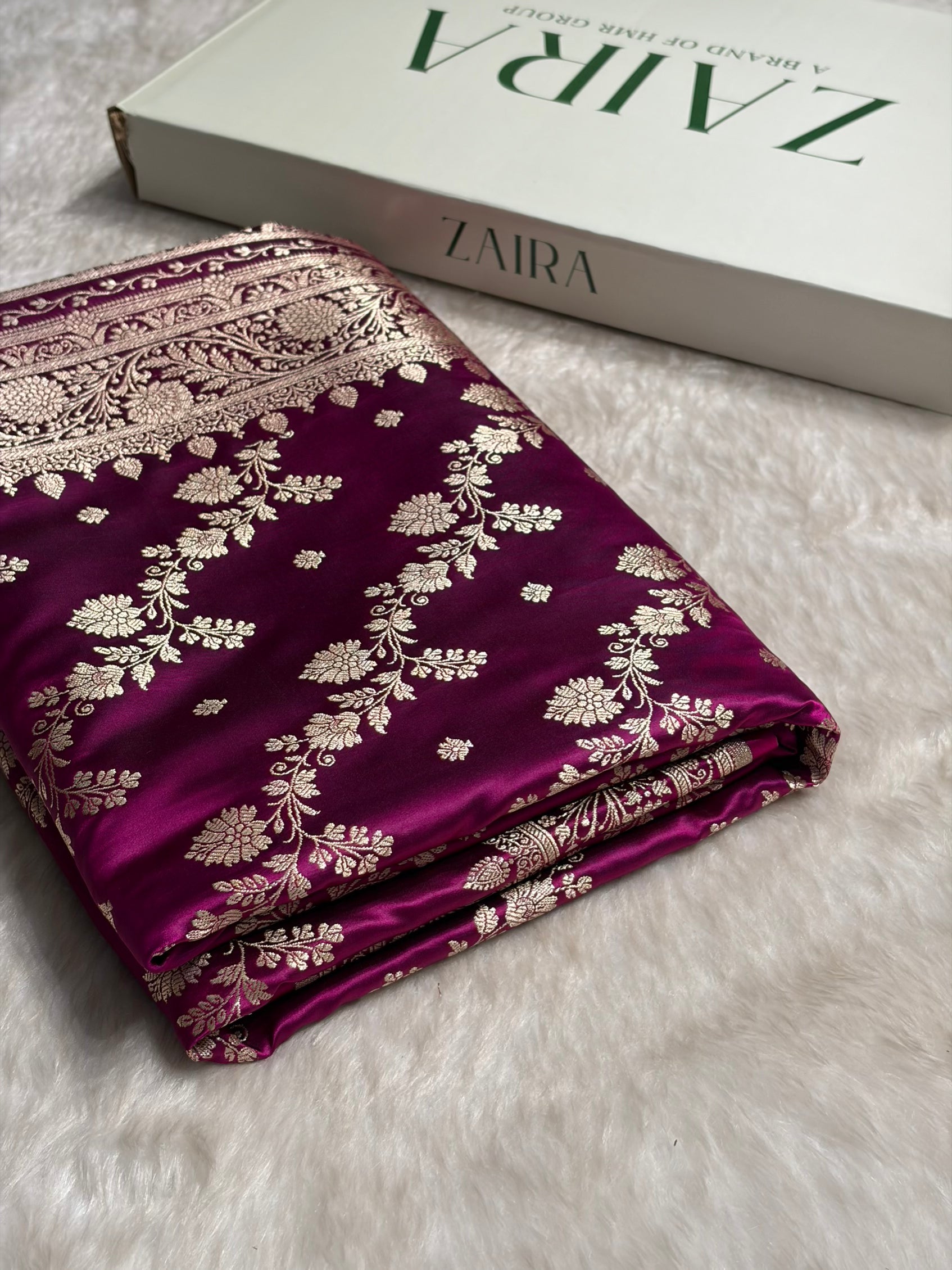 Wine Cross & Booti Banarasi Katan Silk Saree SK24