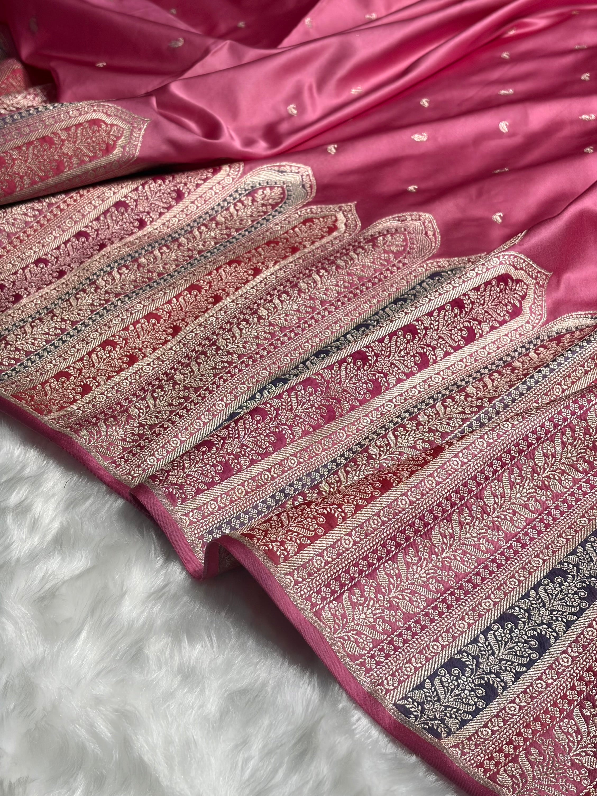 Skirt Border Baby Pink Minakari Mashru Silk Saree MS13