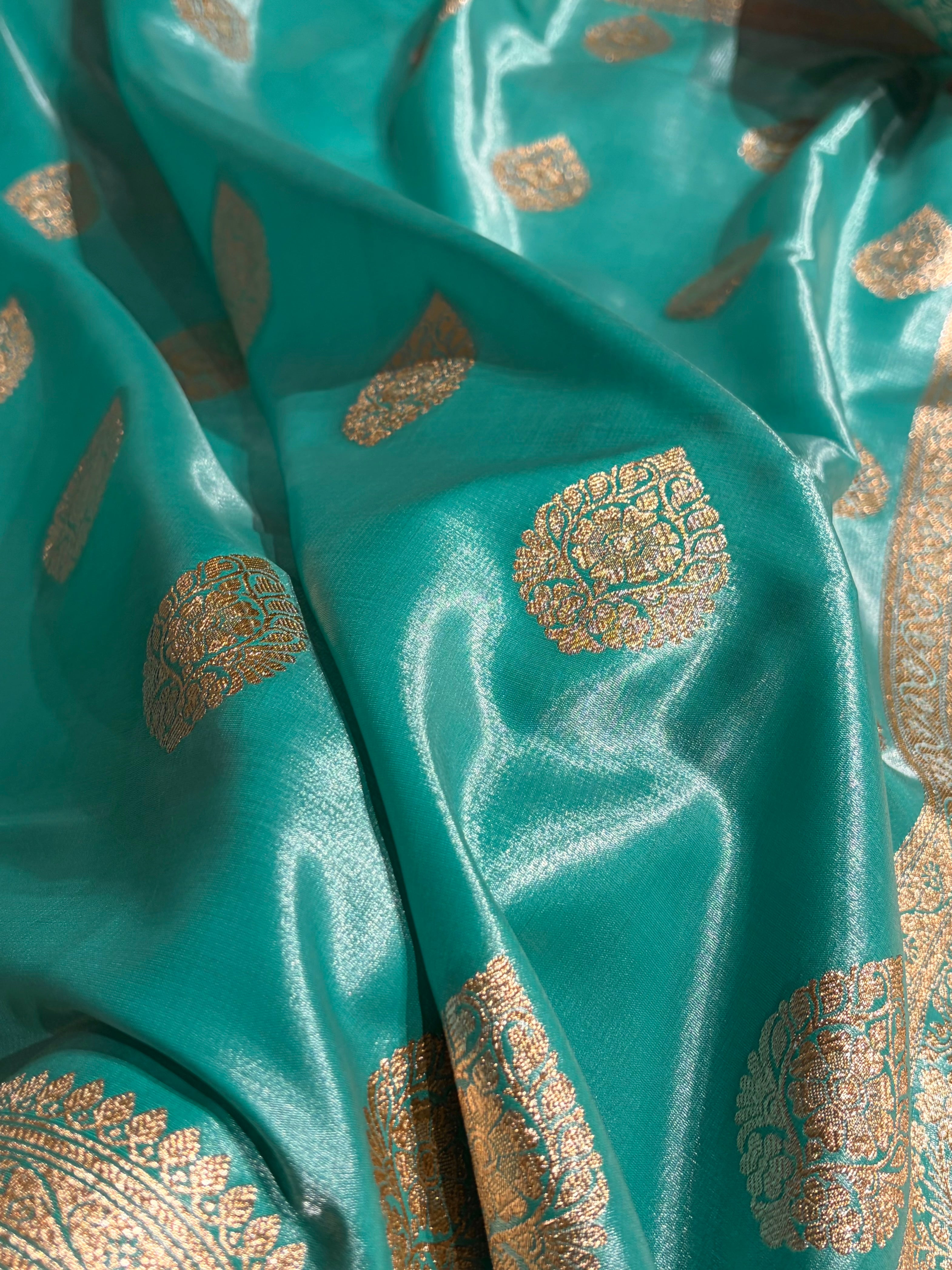 Ultra Light Weight Satin Silk Boota in Sea Green Shades SS05