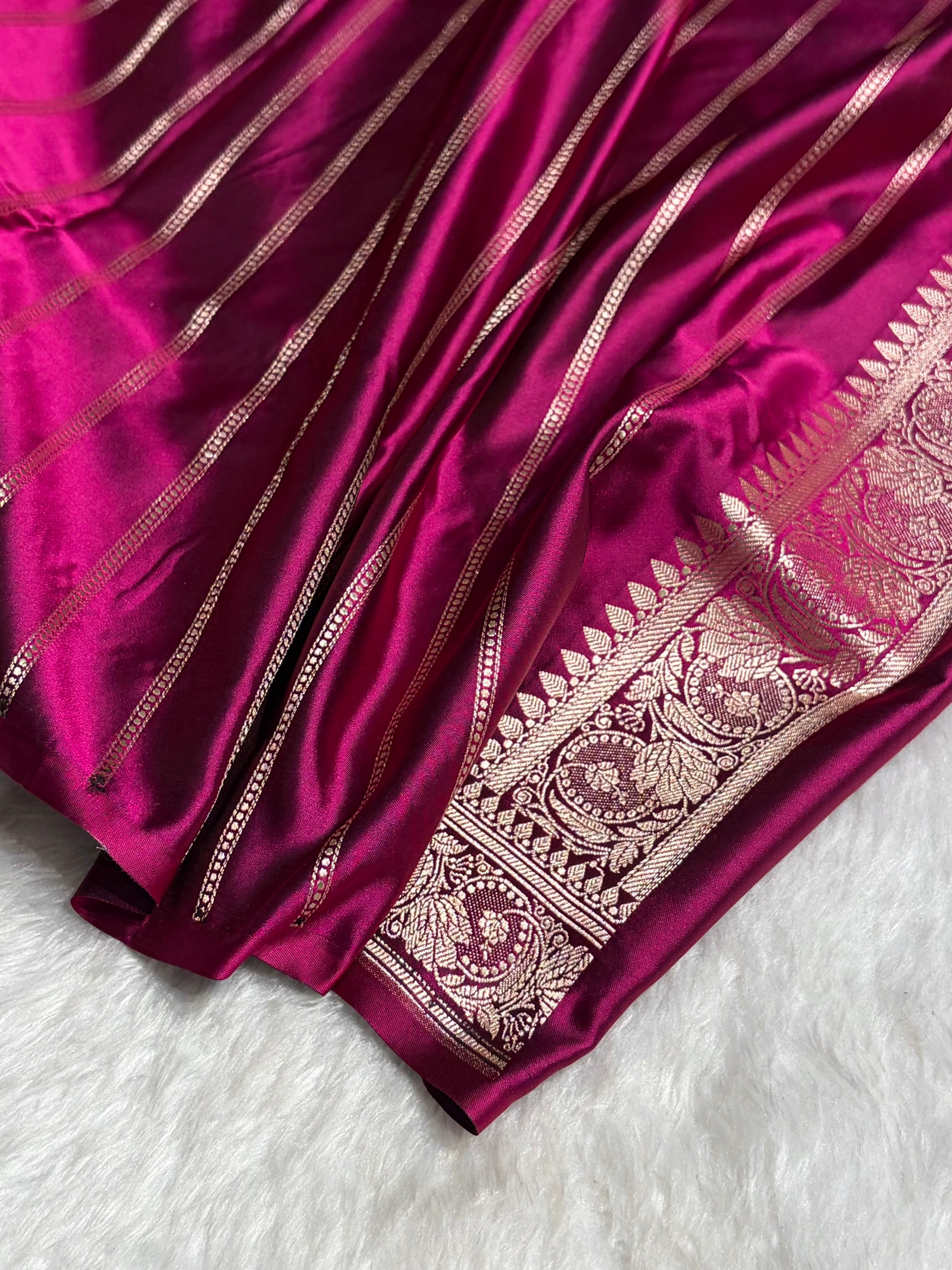 Wine Boota With Floral Border Mashru Silk Saree MSM-97