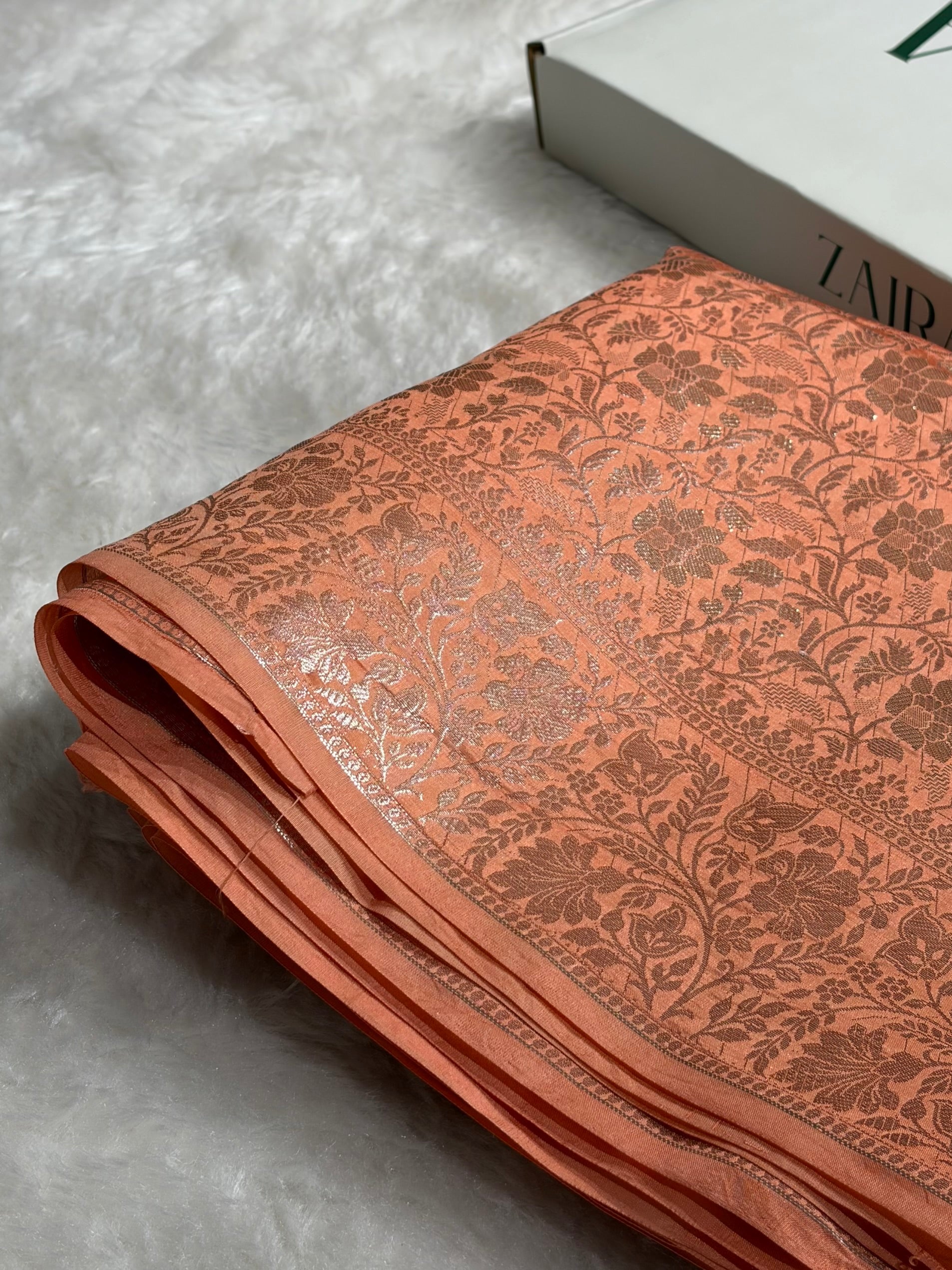 Peach Shade Flower Boota Pure Caramel Mango Silk Saree CS-17