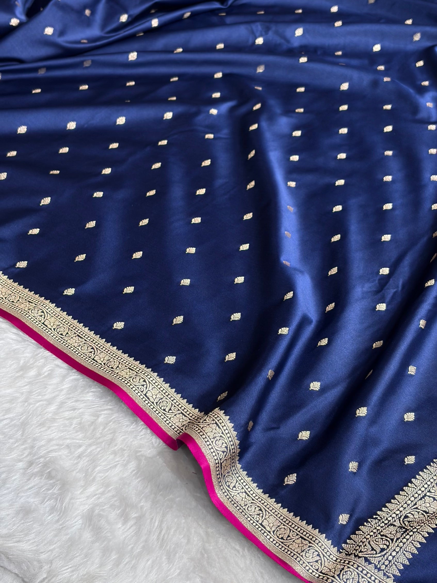 Premium Banarasi Satin Katan Saree in Navy Blue Shades SK90