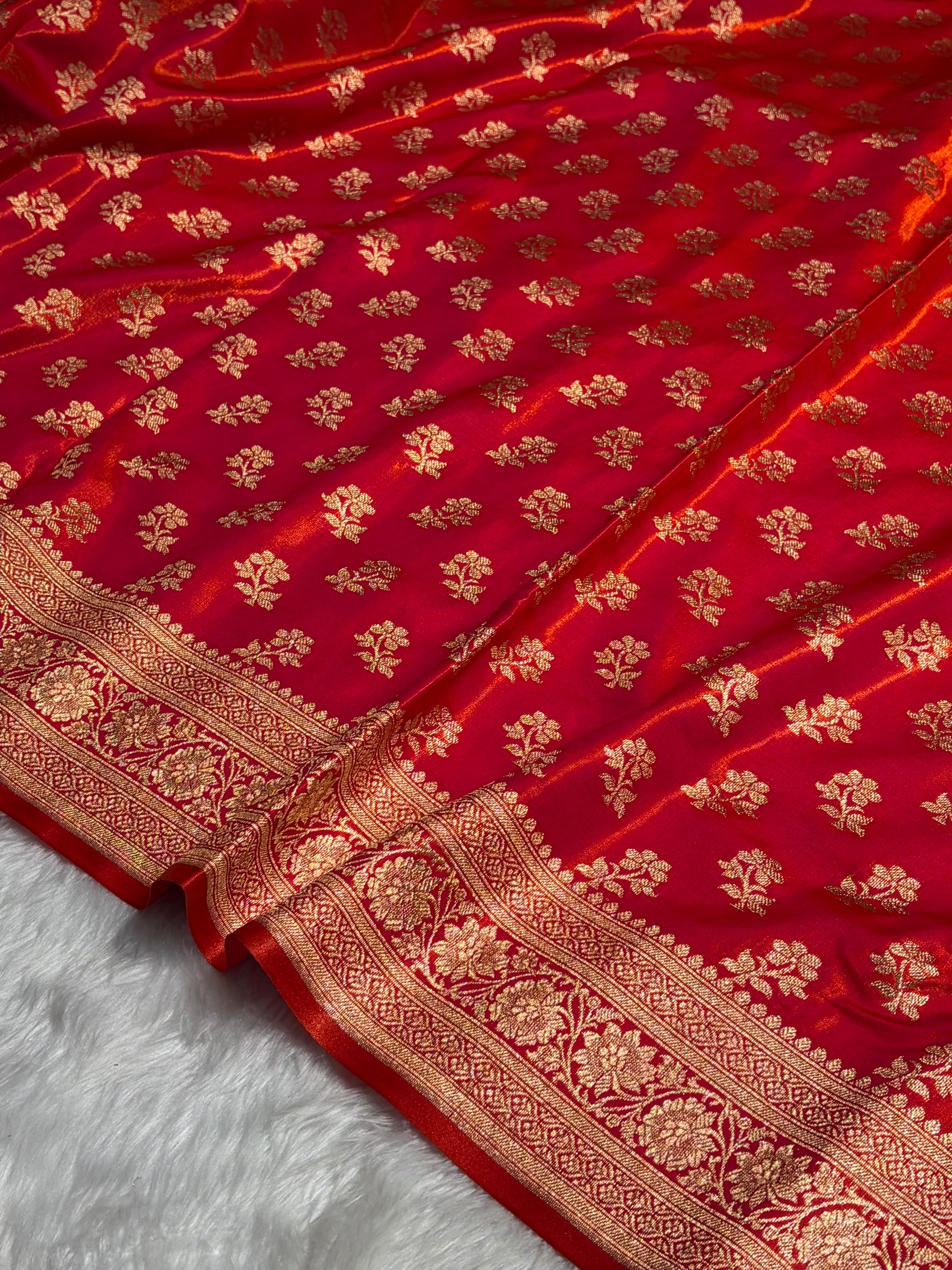 Orange Shades Banarasi Satin Silk Saree SS34