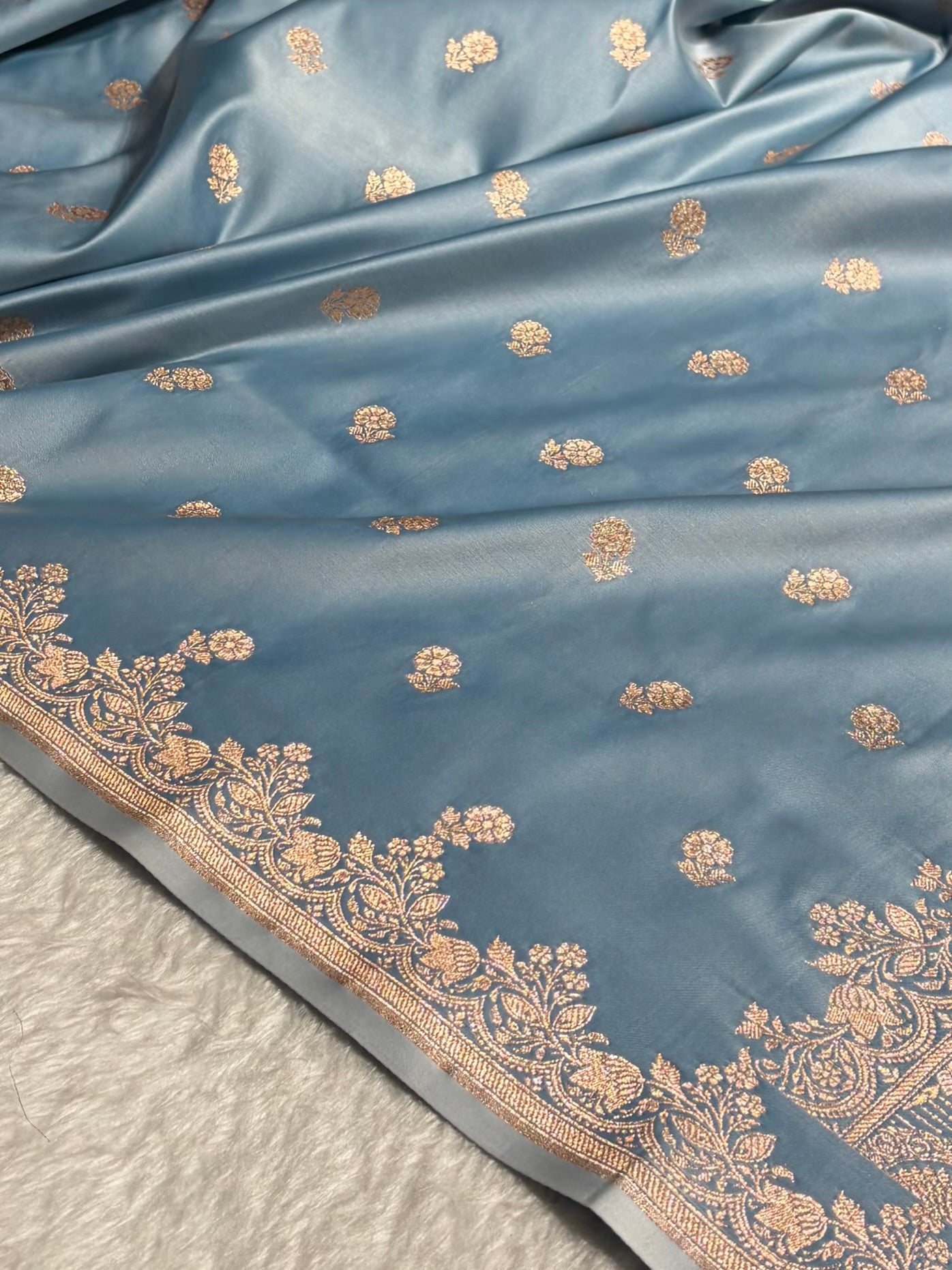 Banarasi Satin Katan Saree With Boota in Sky Blue Shades SK113