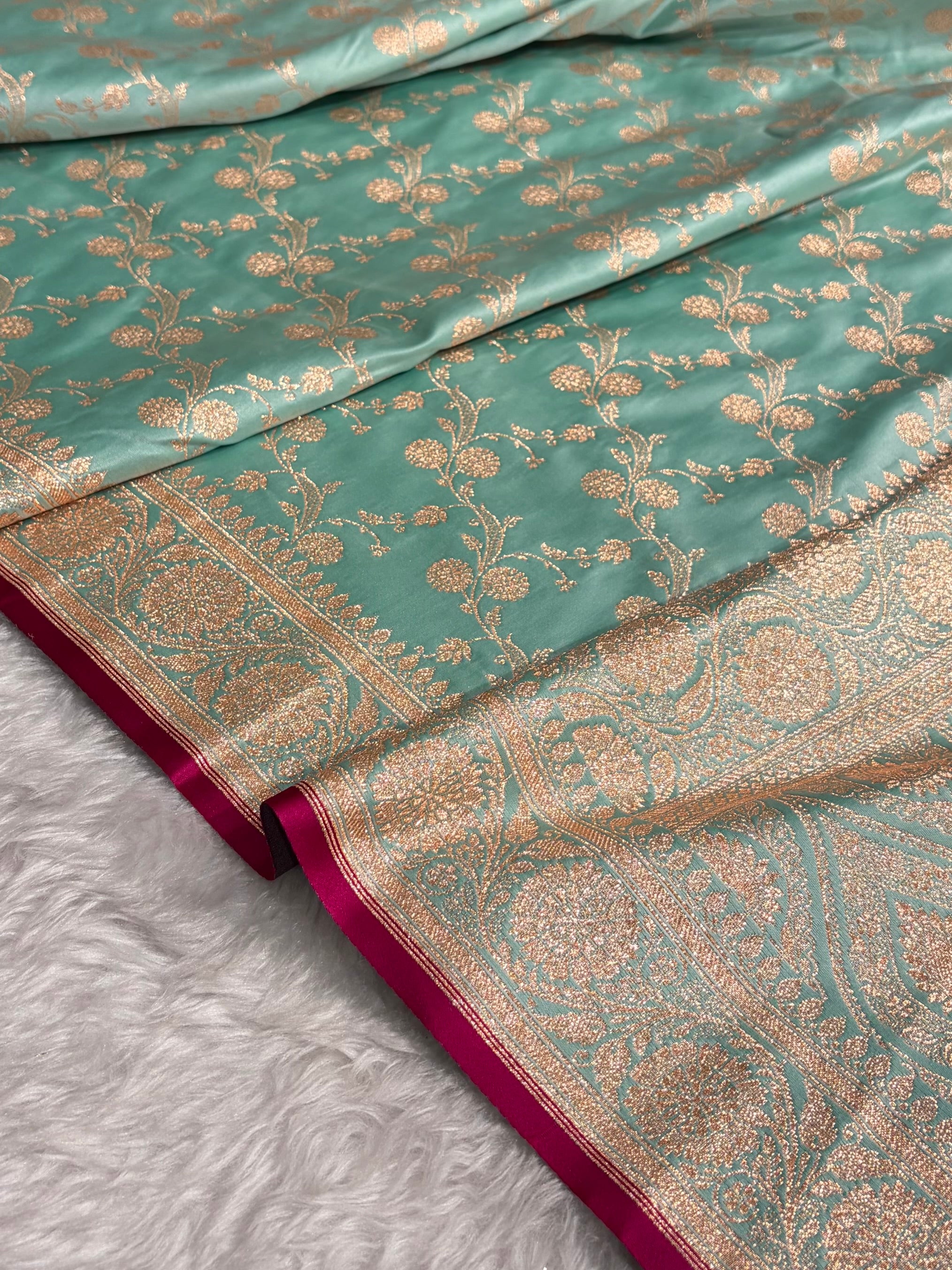 Bananas Sea Green Cross Satin Katan Silk Saree SK17