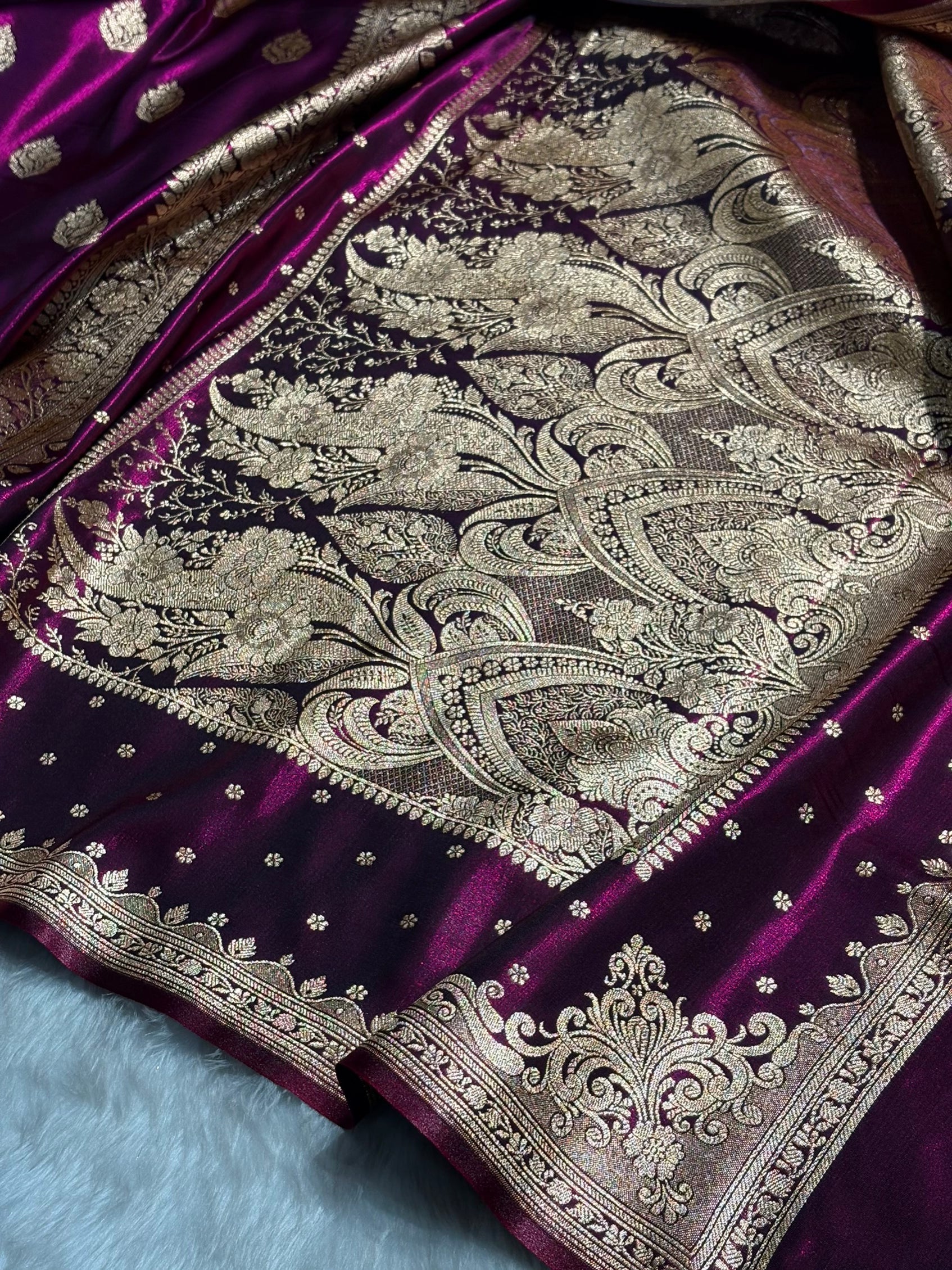 Satin Silk Saree Booti Motif in Wine Shades SS20