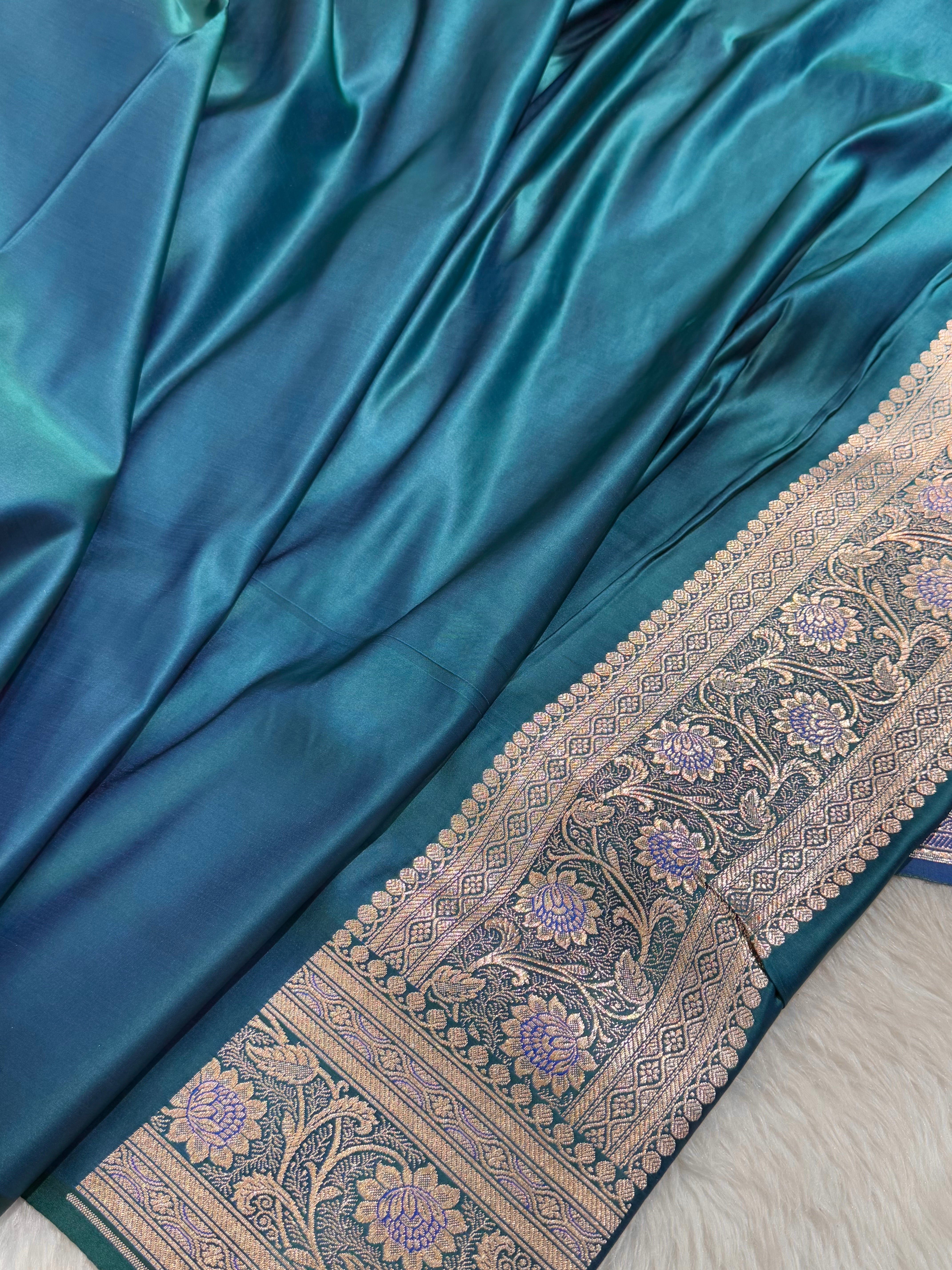 Blended Katan Silk Saree In Peacock Shades SK04