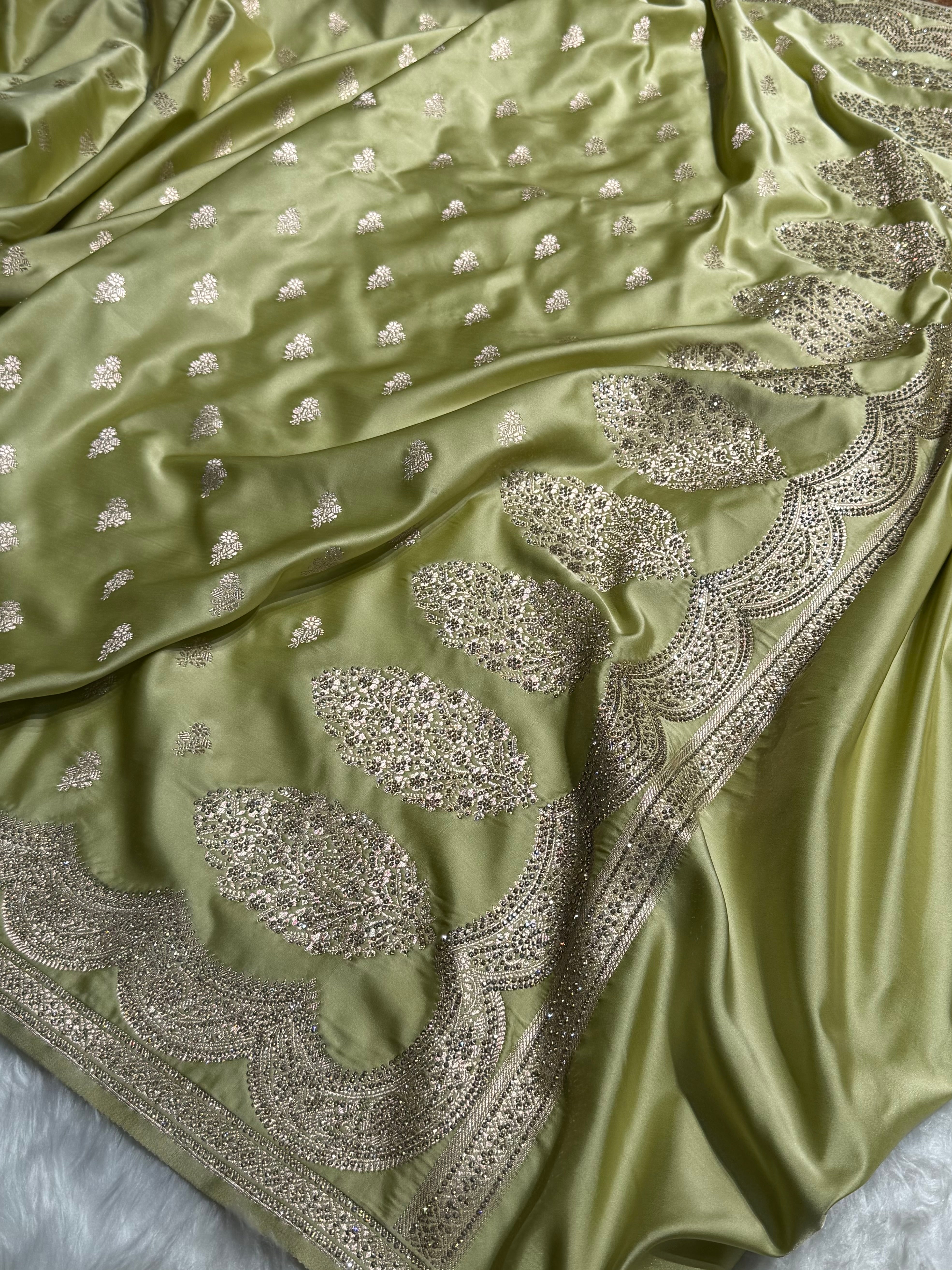 Banarasi Tusser Scallop Mashru Silk with White Stone Swarovski work BMS02