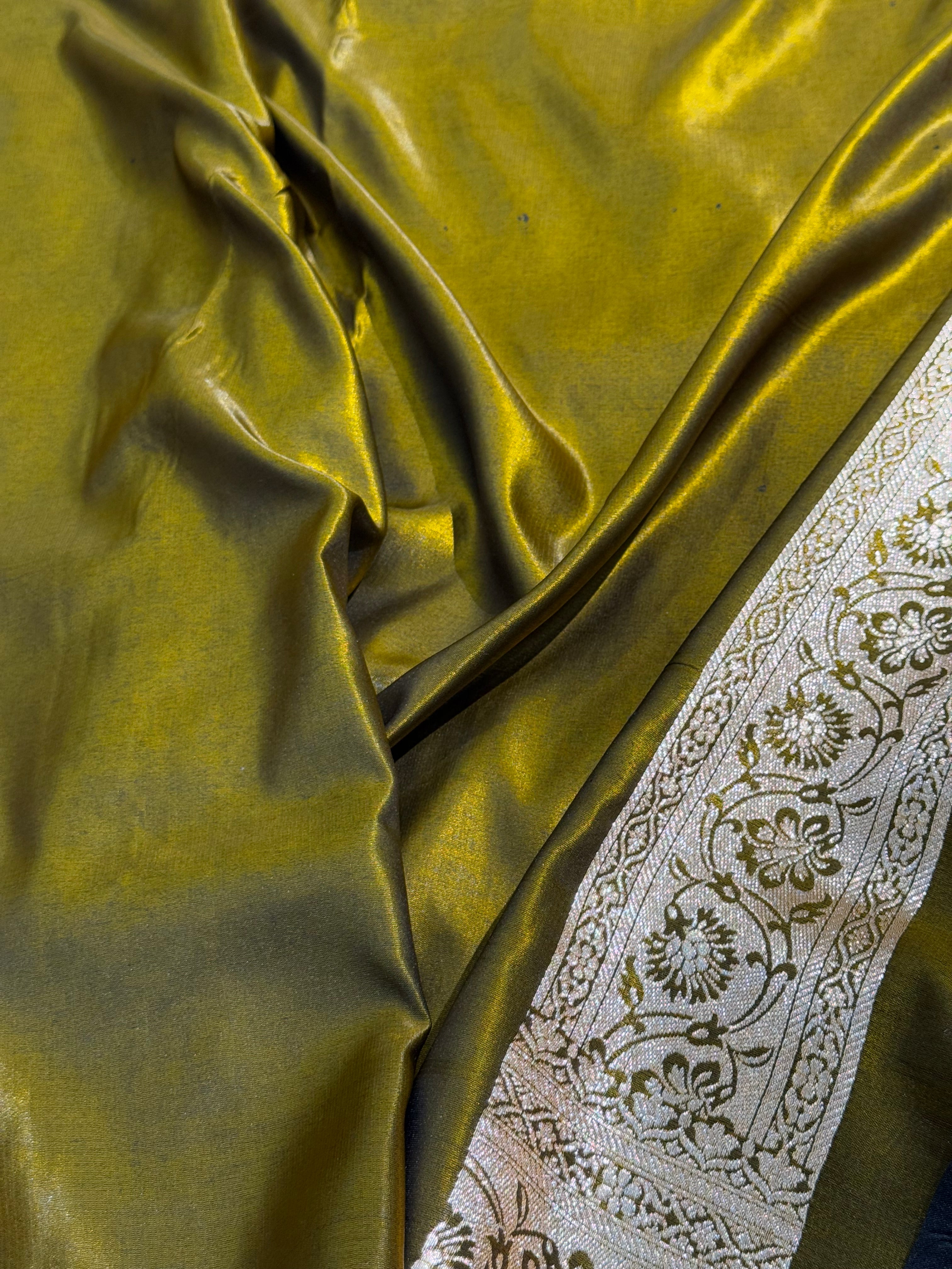 Satin Silk Booti Boota in Mehandi Shades