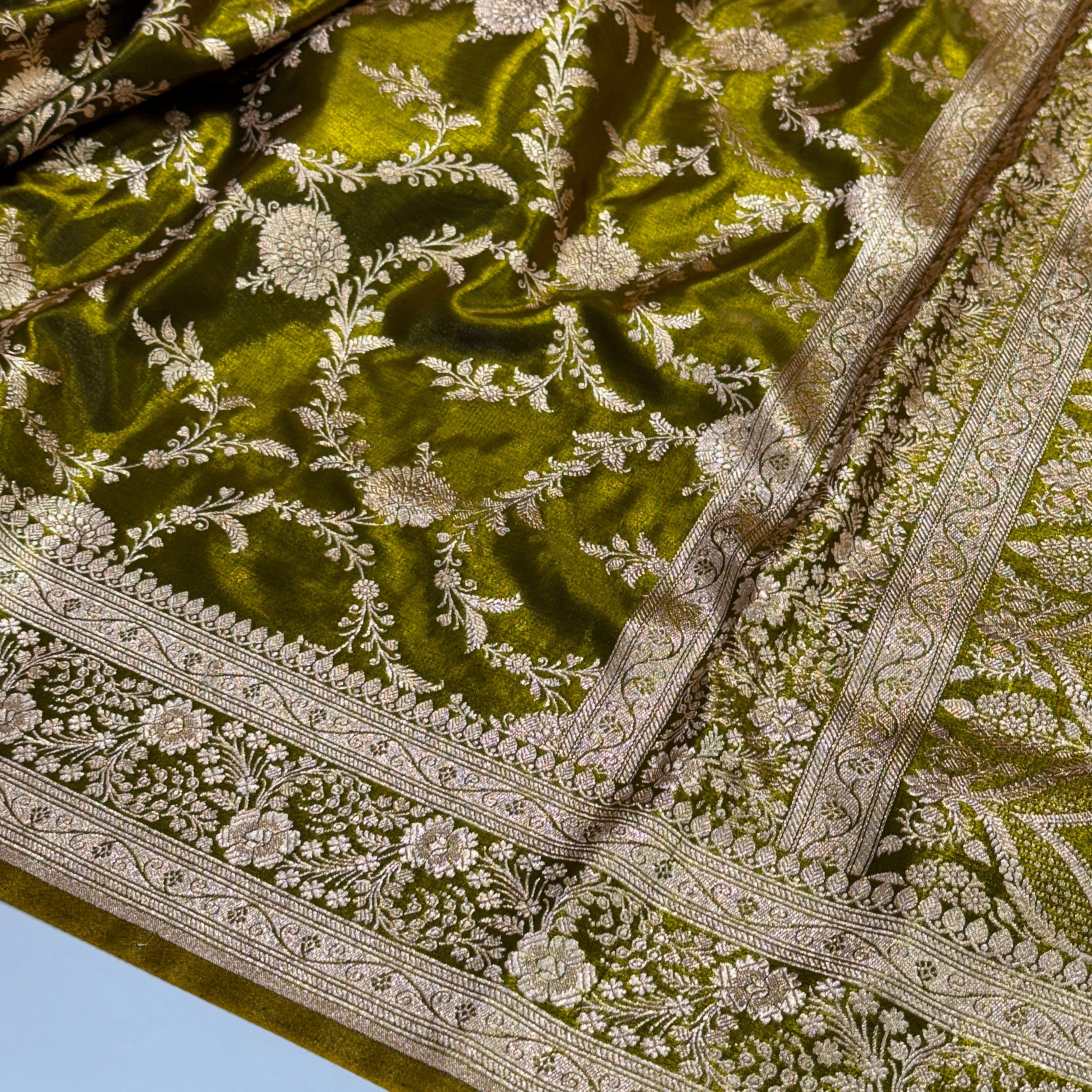 Satin Silk Jaal in Mehendi Green Shades SS14