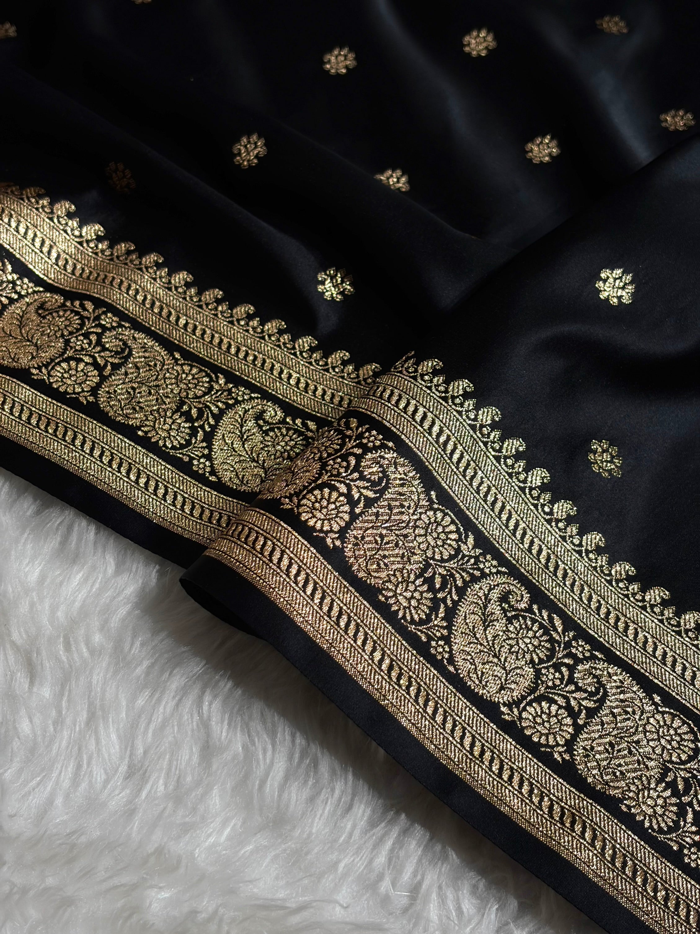 Banarasi Satin Katan Saree With Boota Pattern in Black Shades SK127