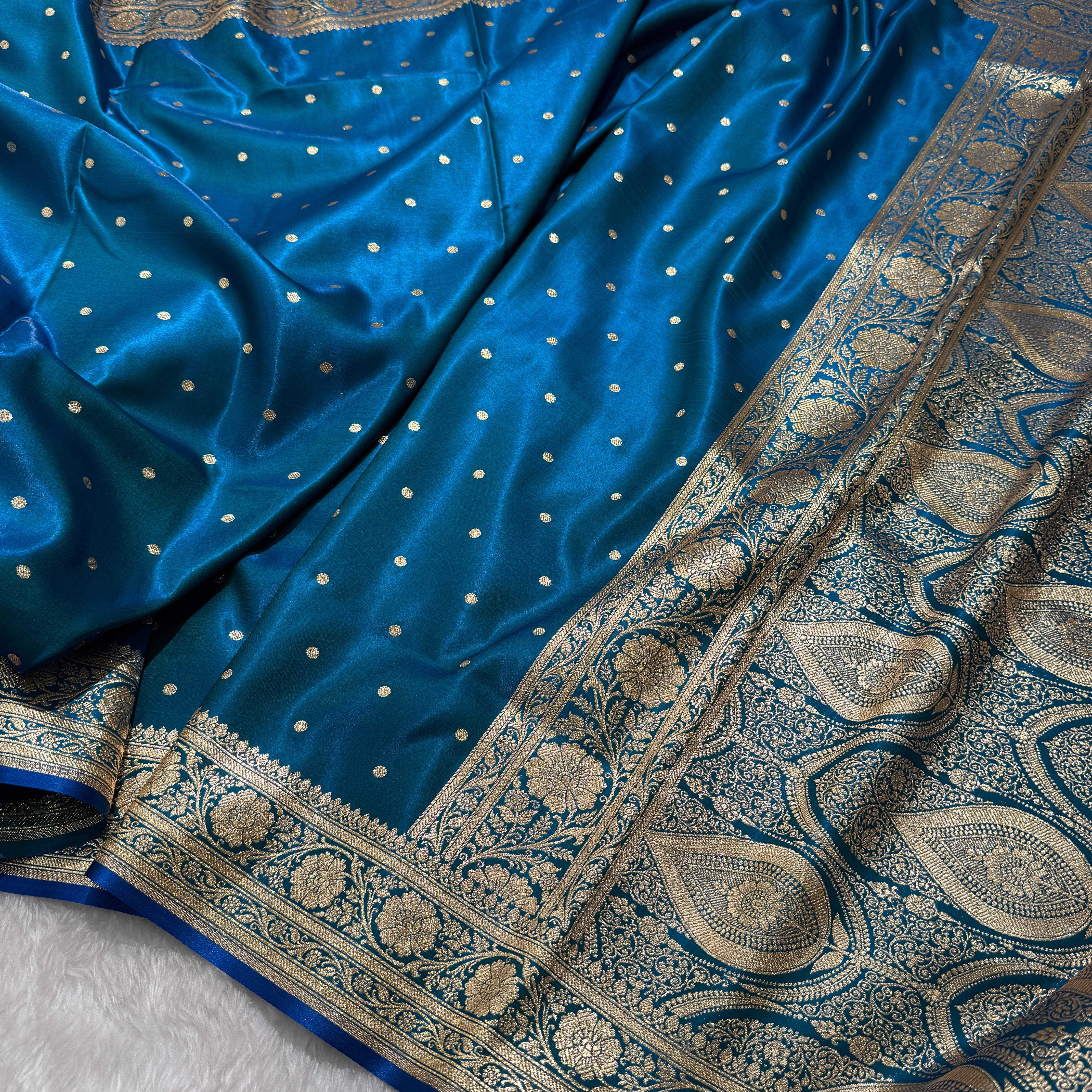 Satin Silk Dot Booti in Firozy Shades SS08