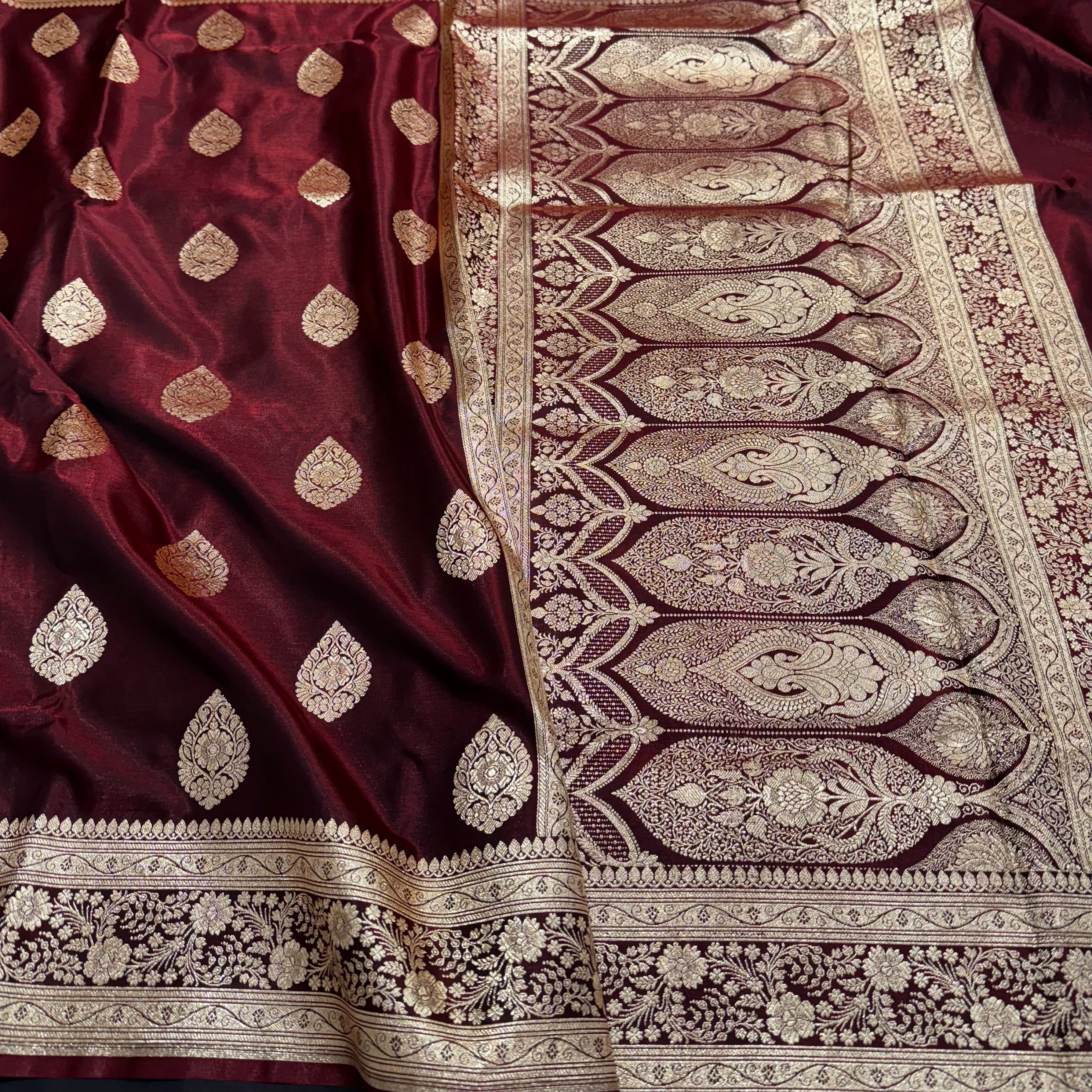 Ultra Light Weight Satin Silk Maroon Boota SS05