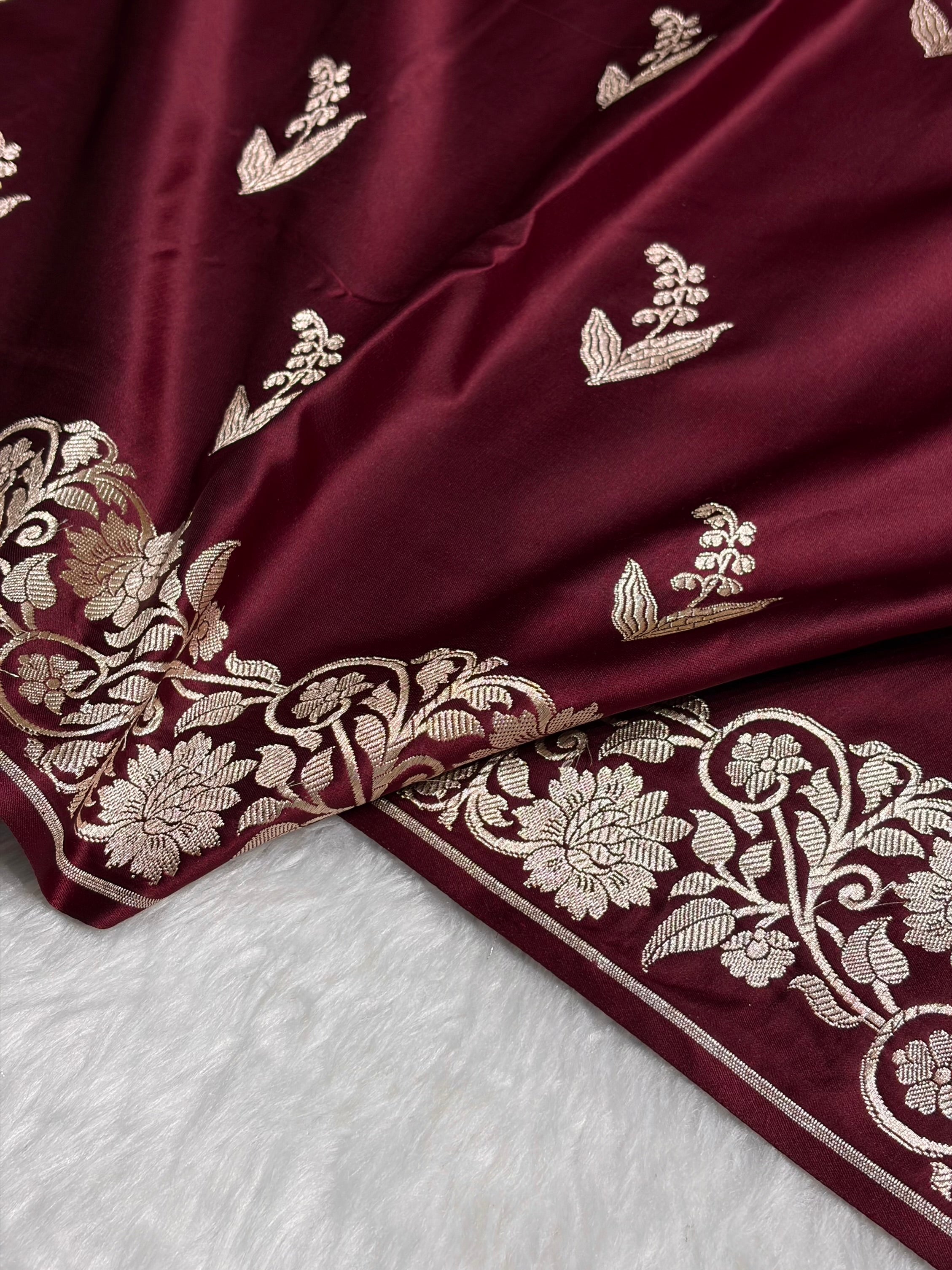 Chocolate Boota With Floral Border Mashru Silk Saree MSM-90