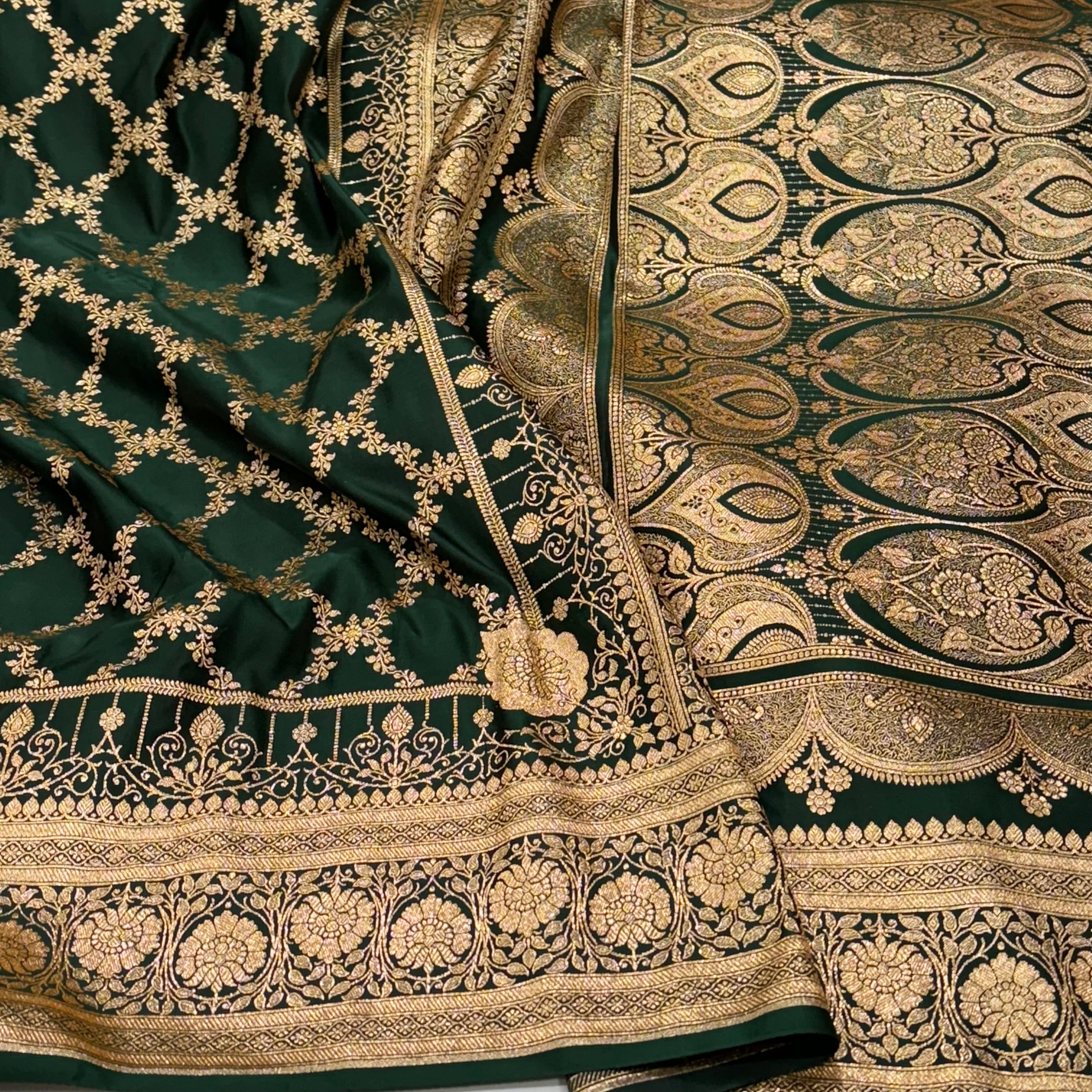 Katan Silk Saree In Bottle Green Shades