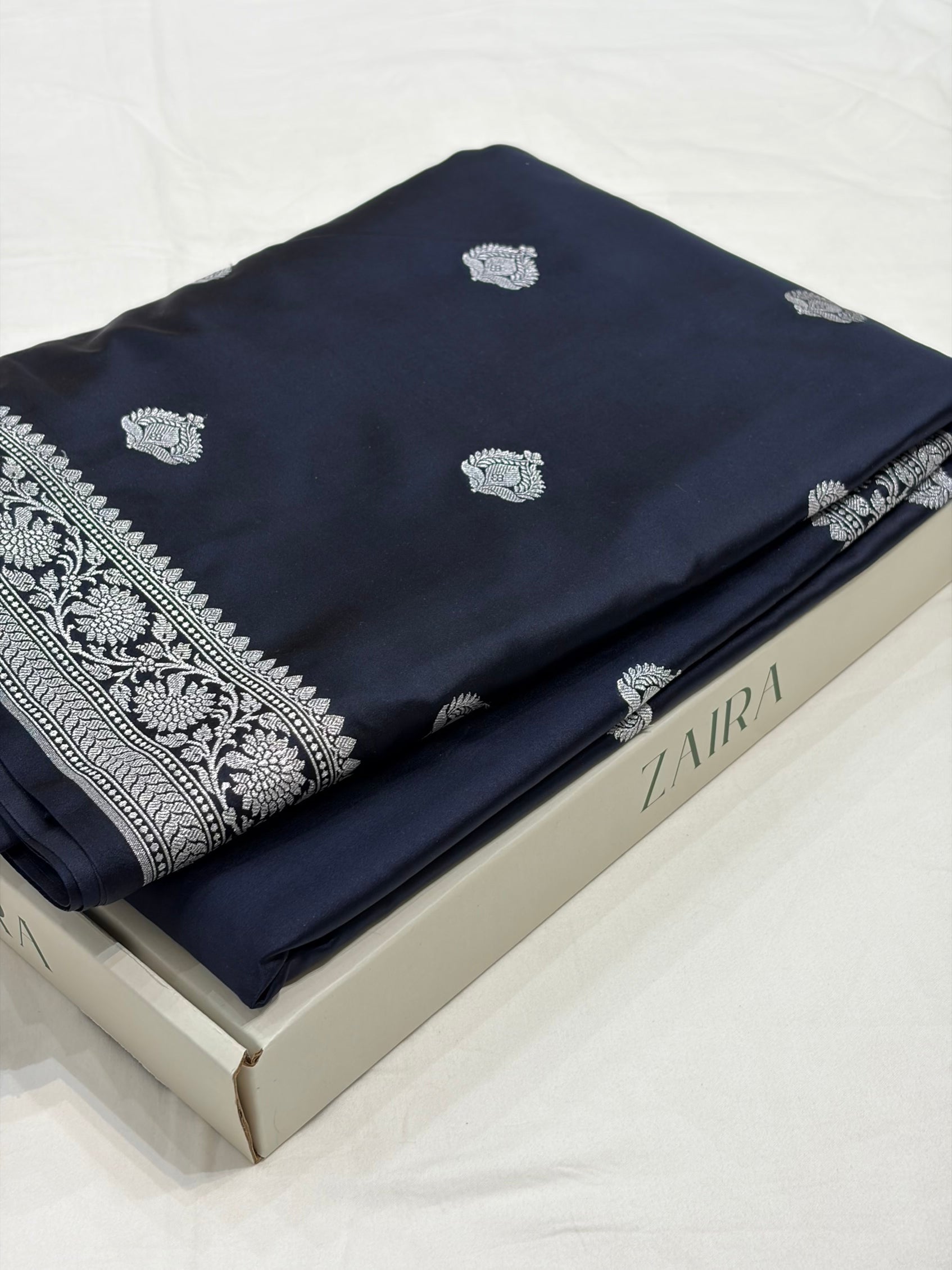 Navy Blue Shade With Booti Pattern Mashru Silk Saree
