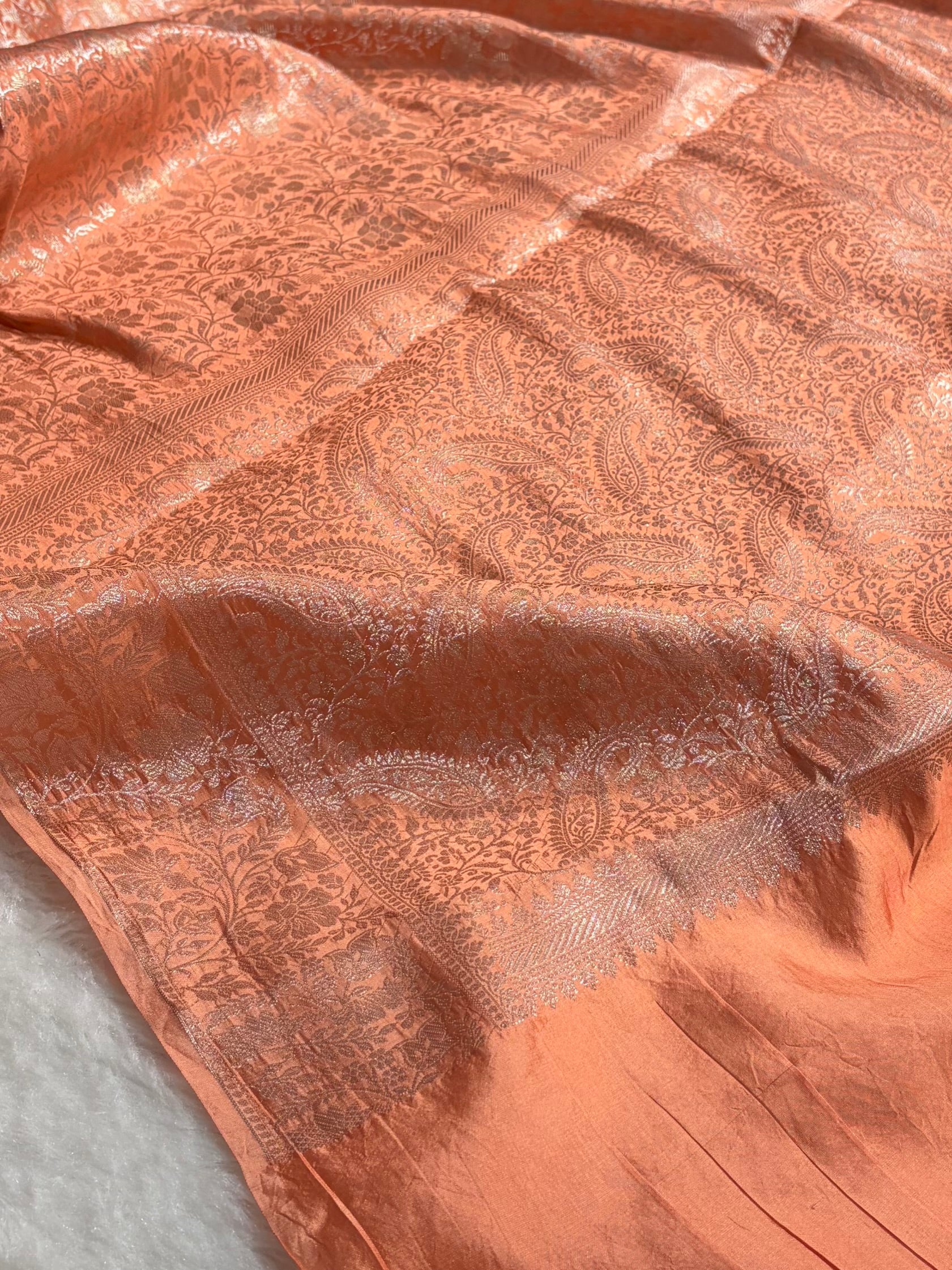 Peach Shade Flower Boota Pure Caramel Mango Silk Saree CS-17