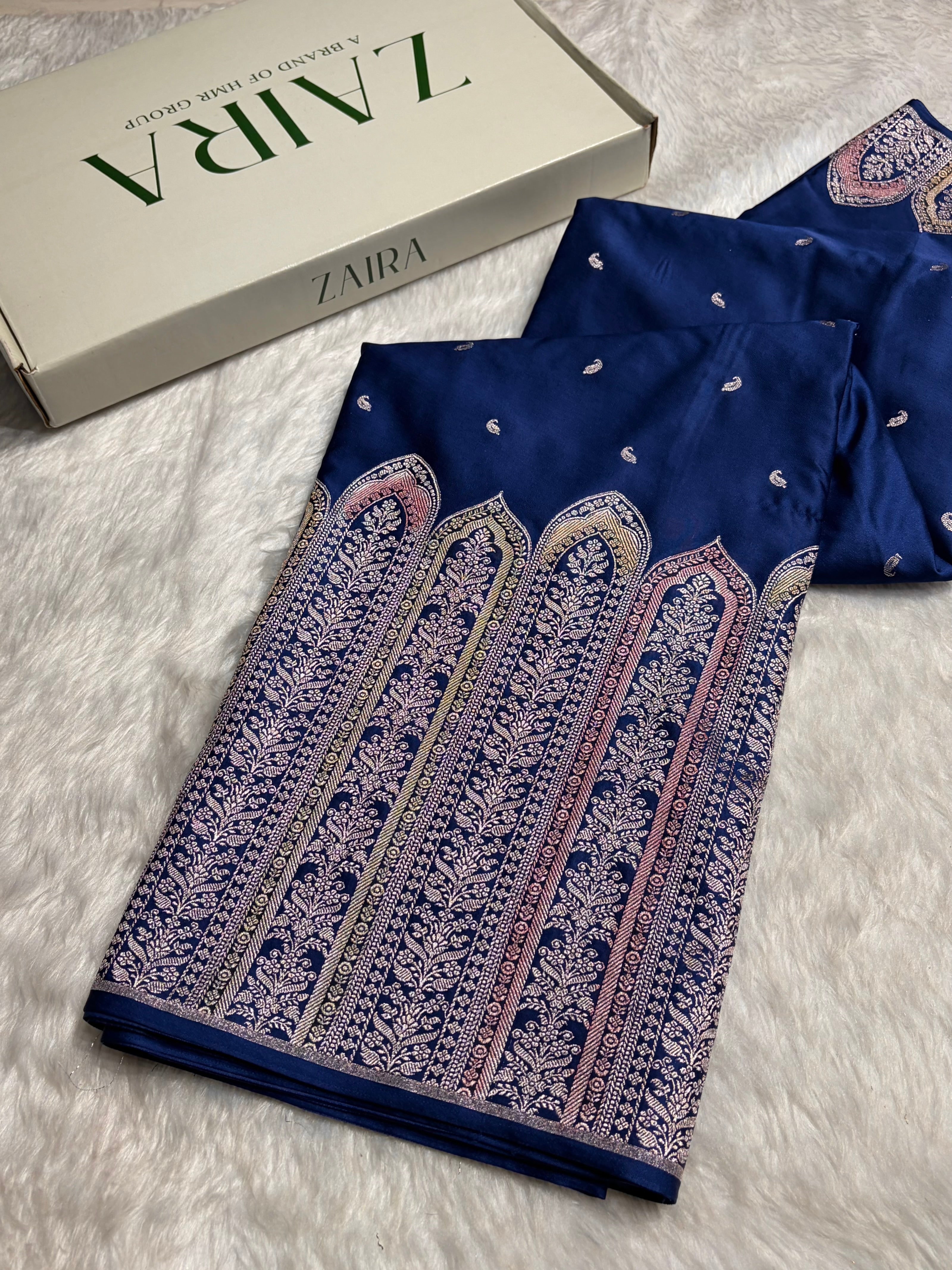 Skirt Border Royal Blue Minakari Mashru Silk Saree MS13