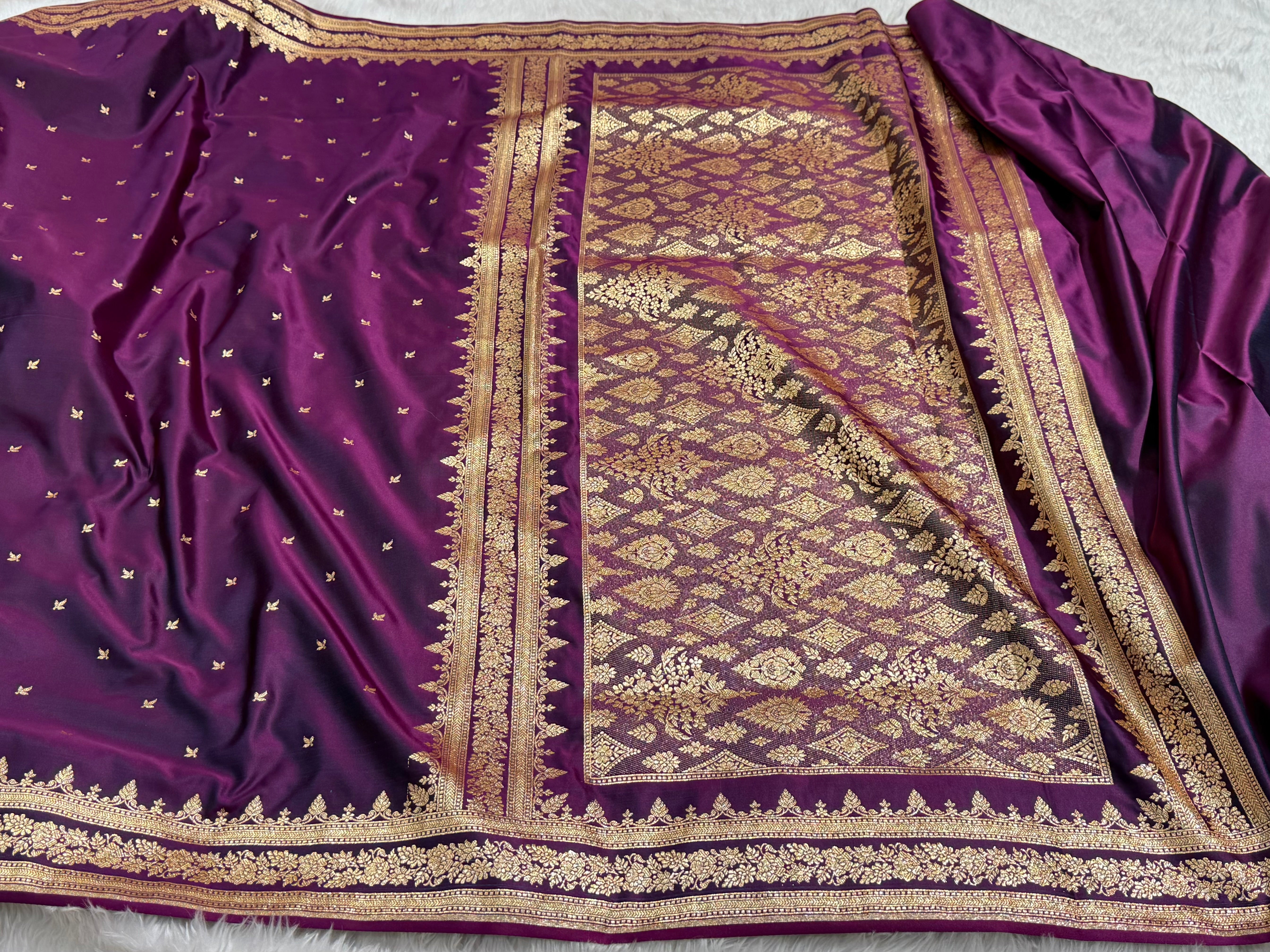 Premium Wine Banarasi Booti Katan Silk Saree