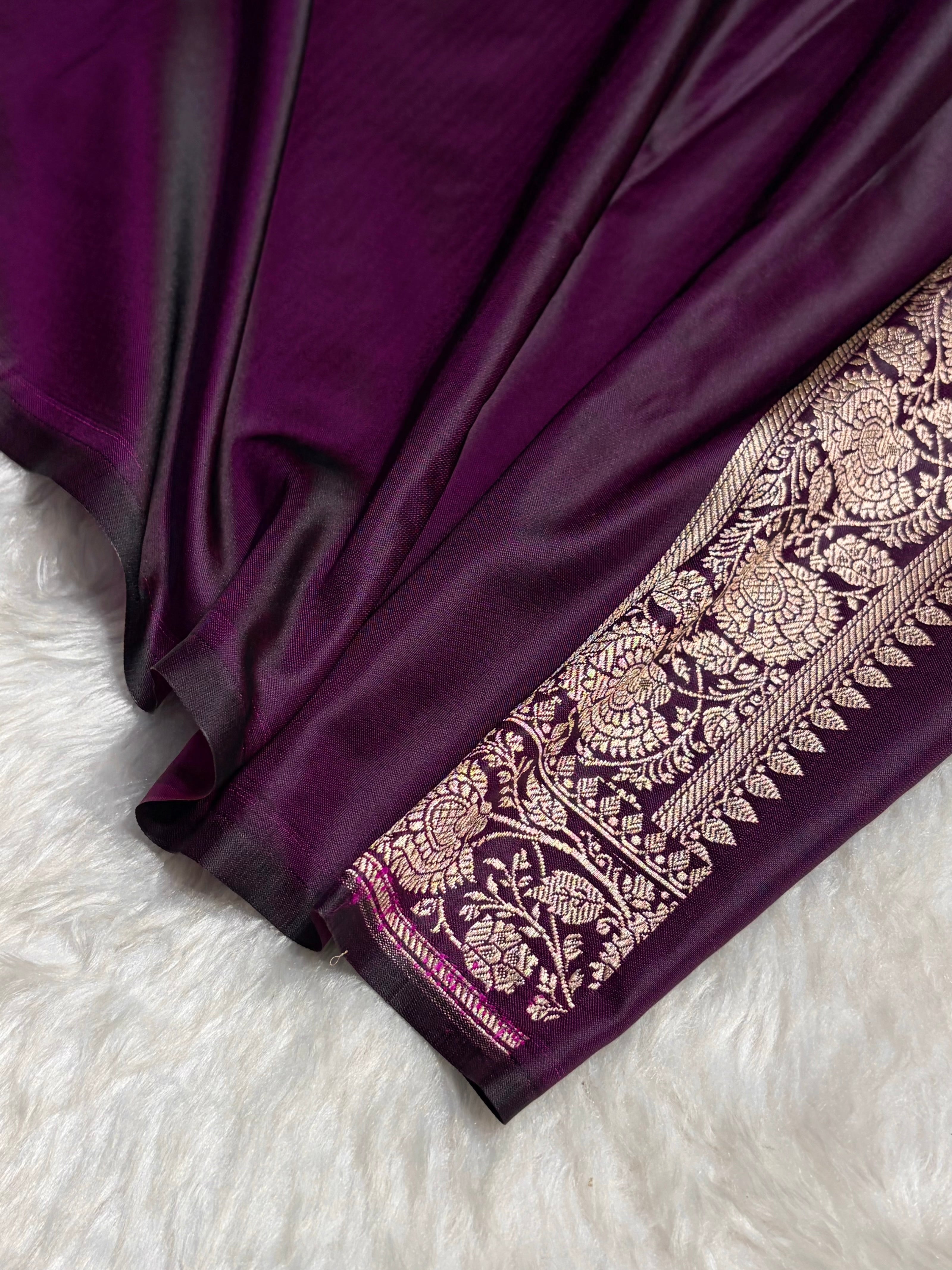 Dark Purple Boota With Floral Border Mashru Silk Saree MSM-89