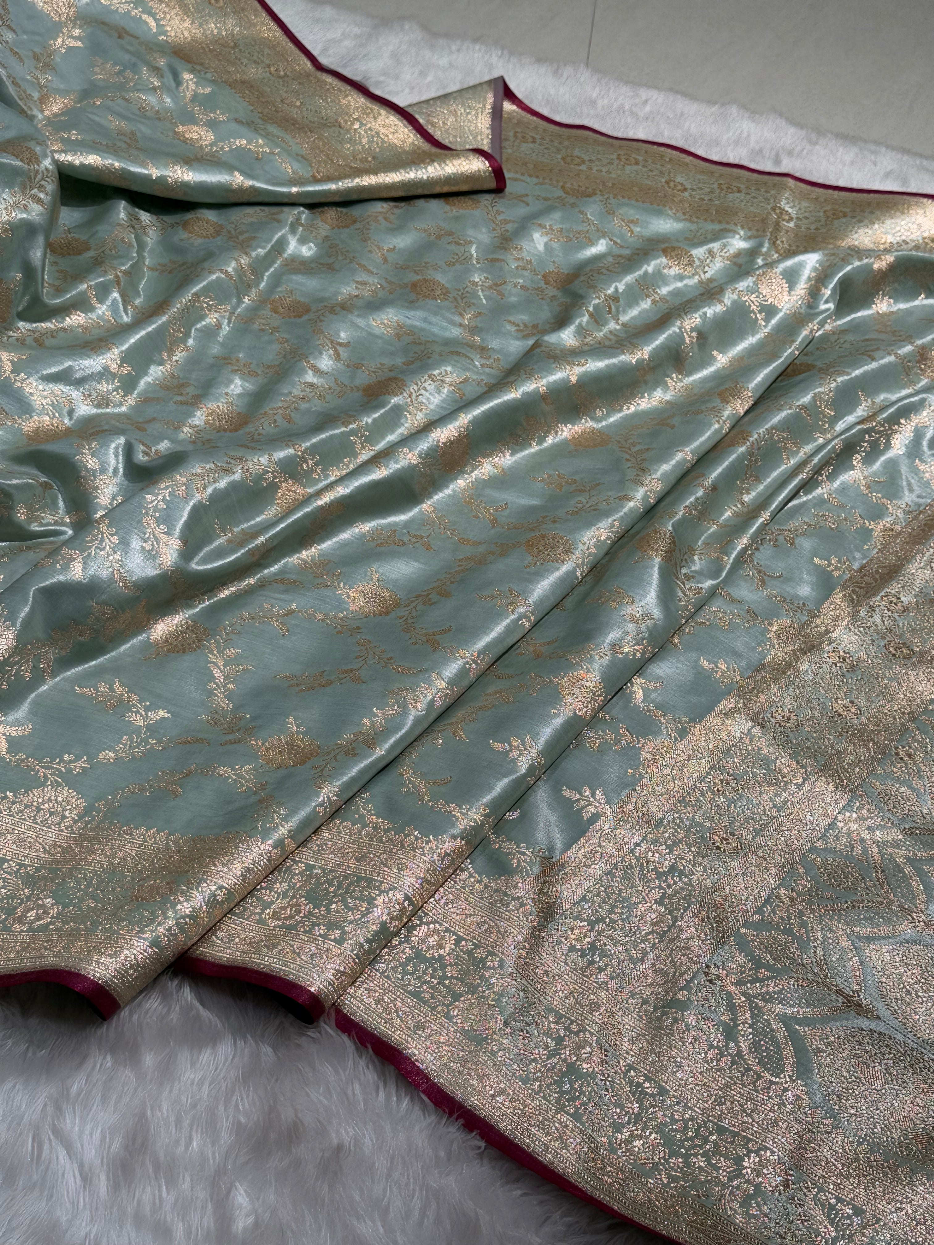 Ultra Light Weight Satin Silk Jaal in MINT Shades SS14
