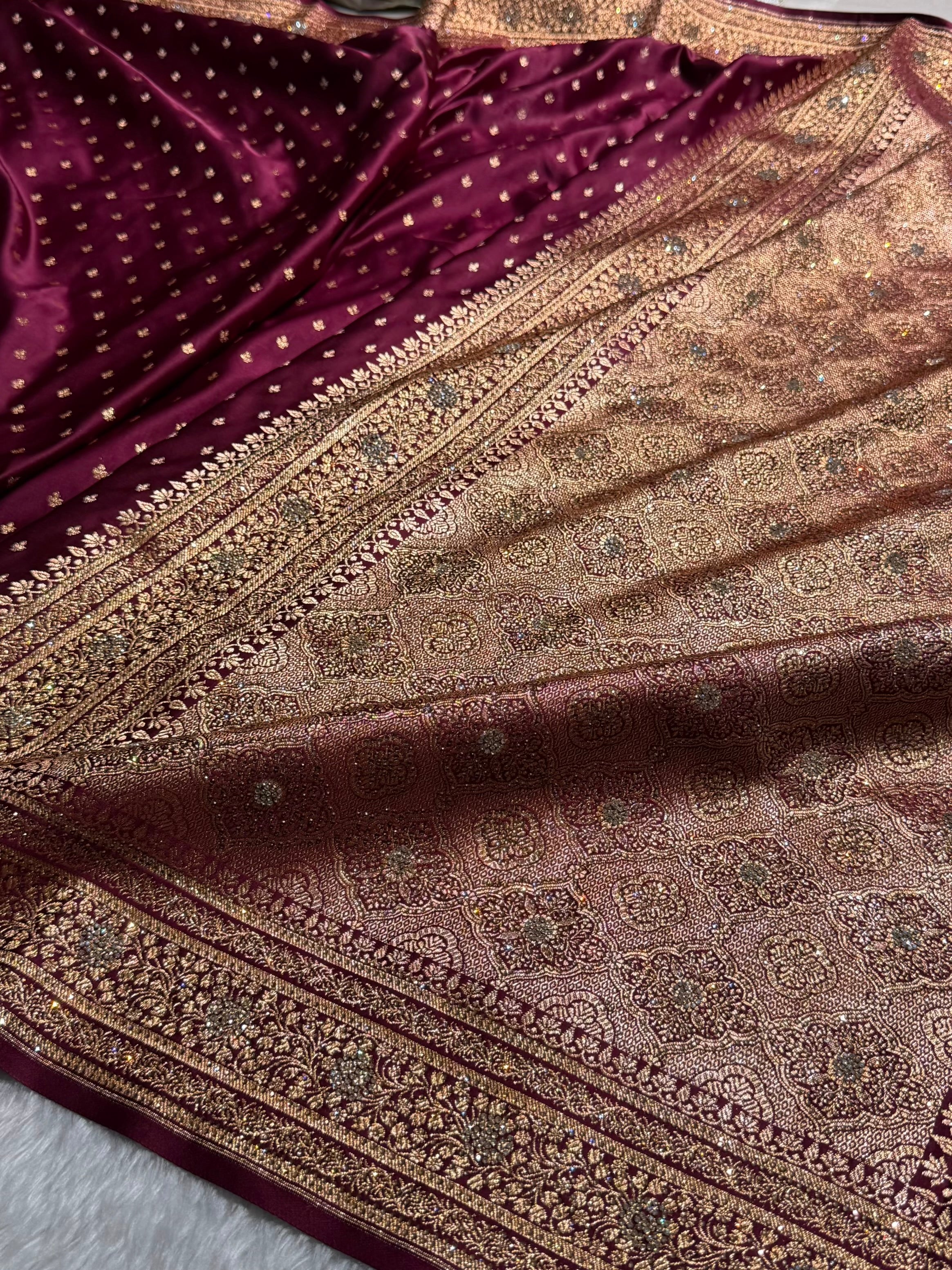 Banarasi Satin Katan Saree With Swarovski Work in Chocolate Shades BSK88