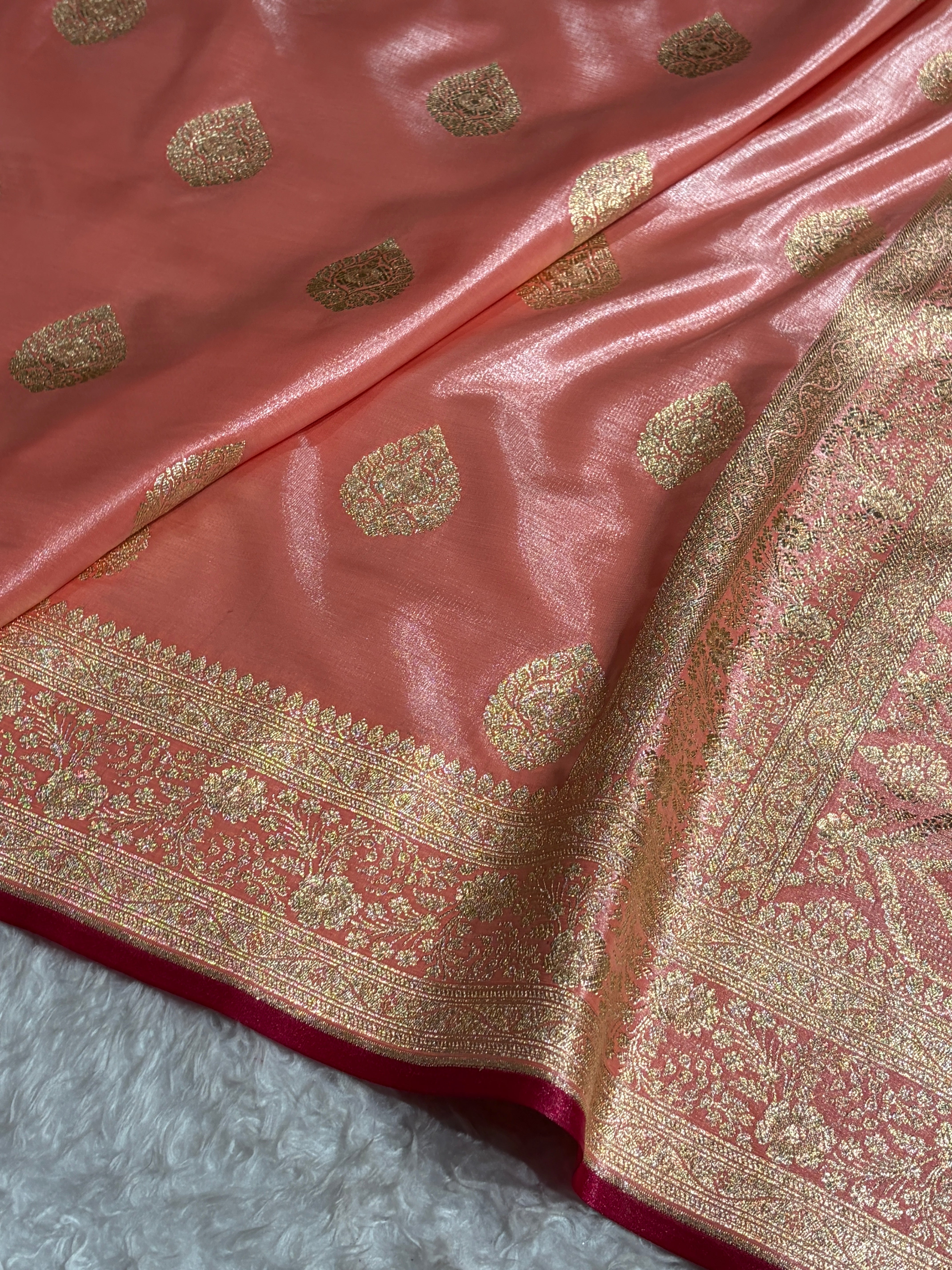 Ultra Light Weight Satin Silk Boota in Peach Shades SS05