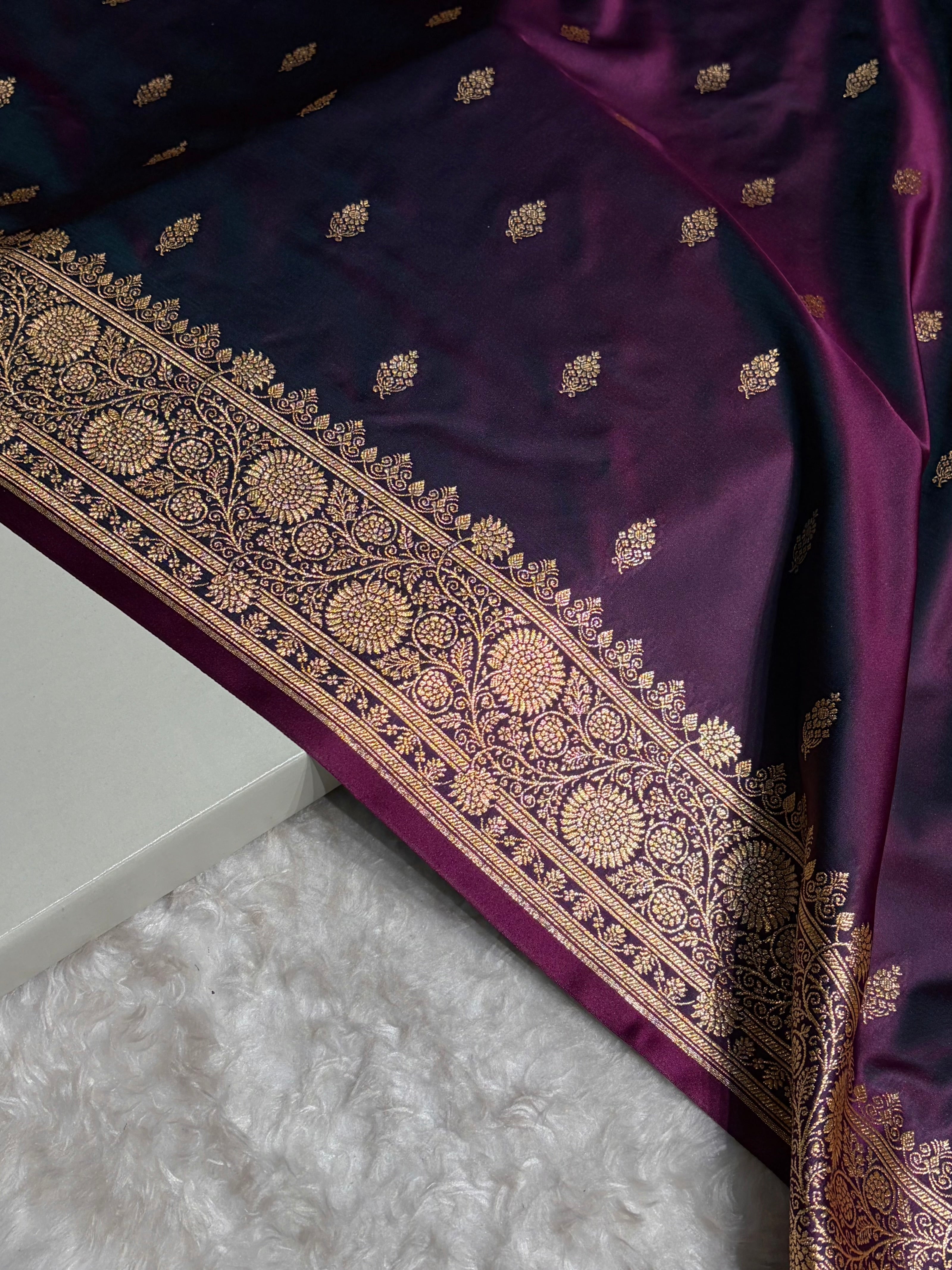 Banarasi Satin Katan Saree in Cross Wine Shades SK82