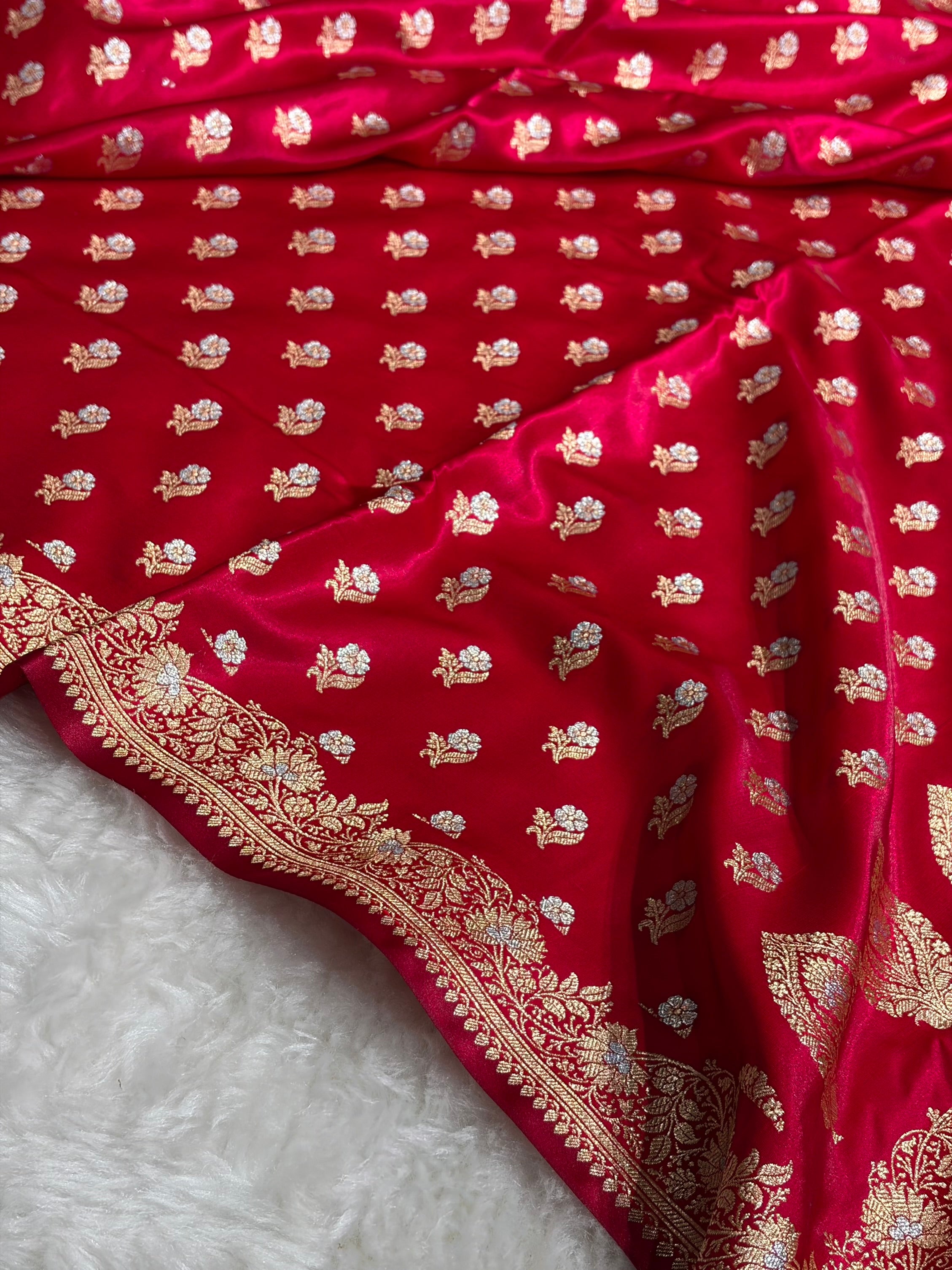 Banarasi Satin Silk Meena Boota in Red Shades SS38
