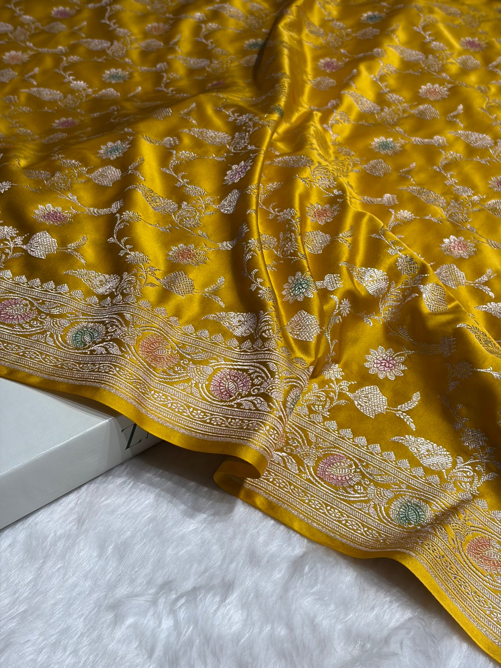 Mustard Shades In Minakari Jaal Mashru Silk Saree MS42