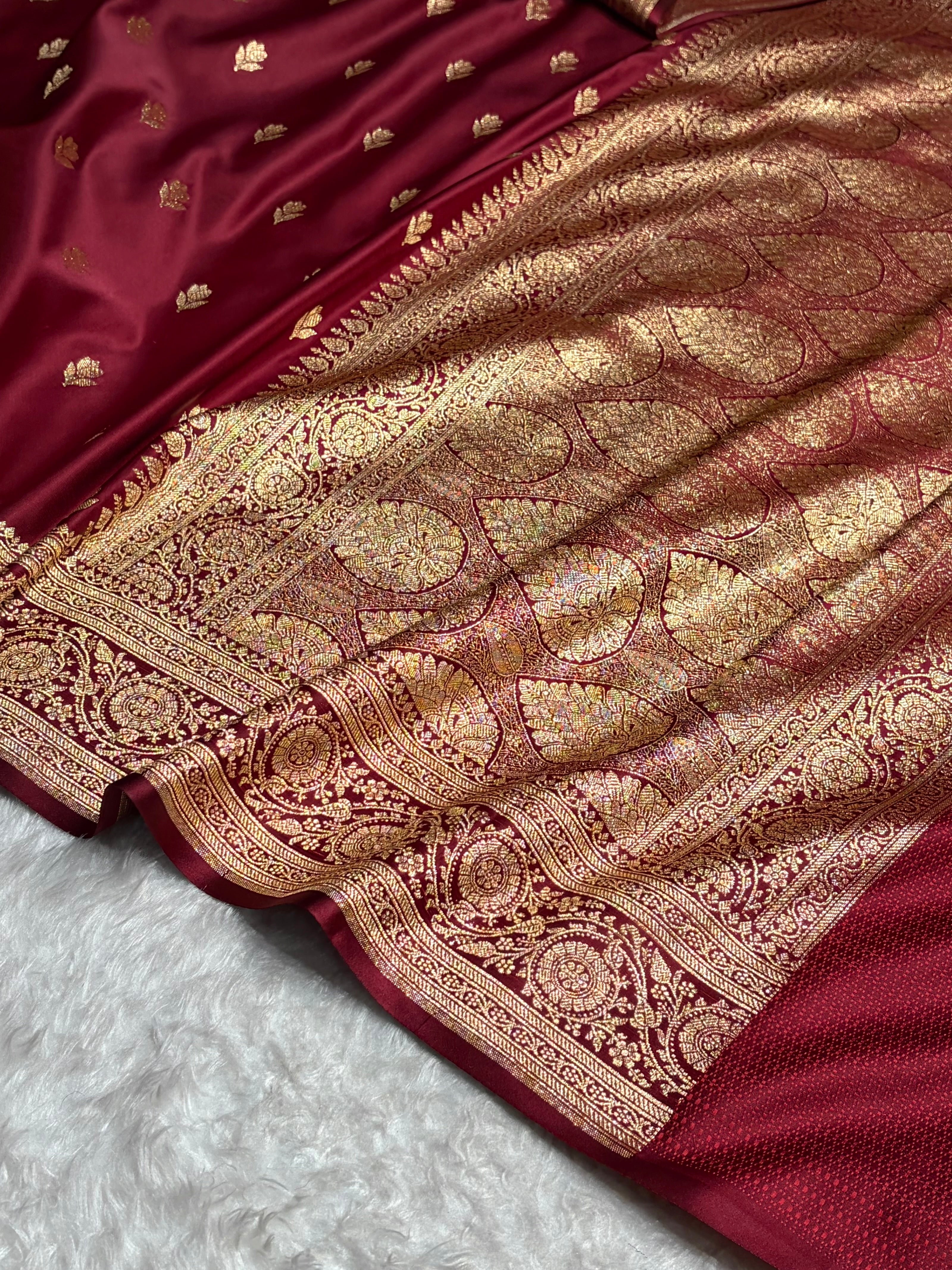 Banarasi Satin Katan Saree in Garnet Shades SK87