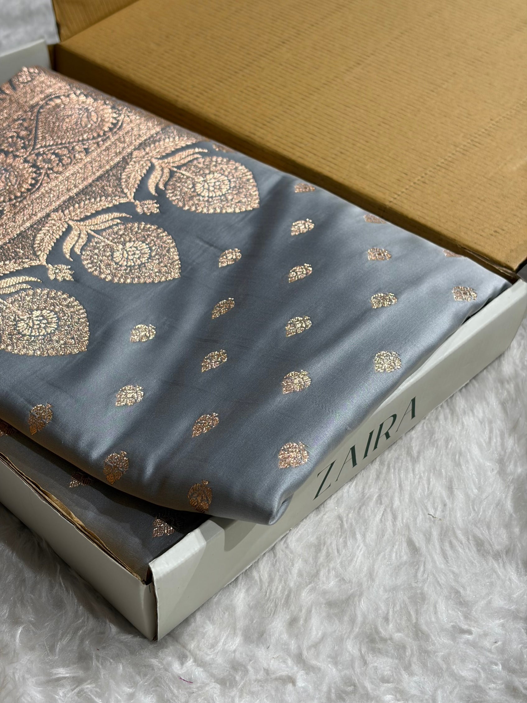 Katan Silk Saree In Grey Shades SK10