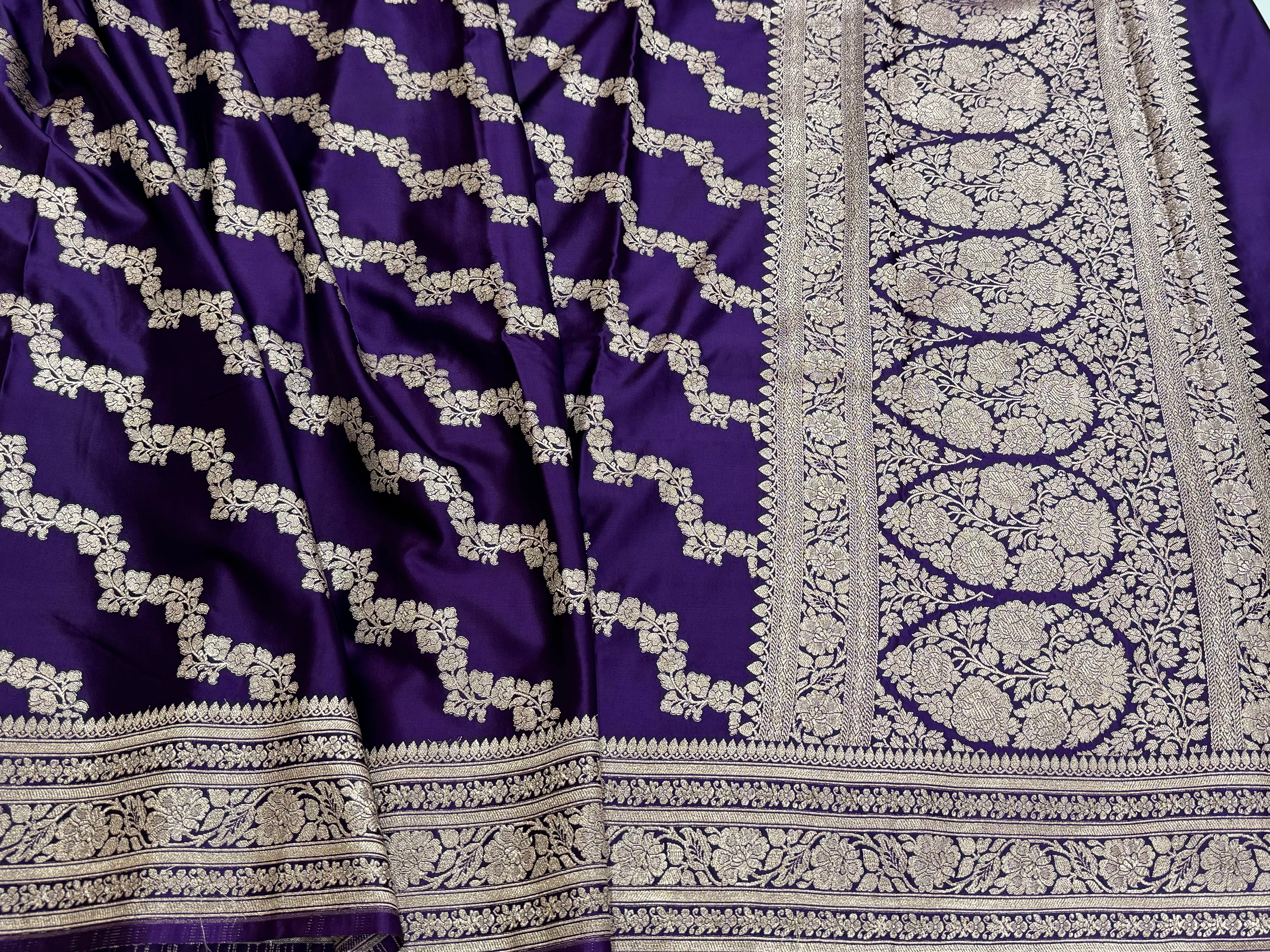 Purple Cross Mashru Silk Saree