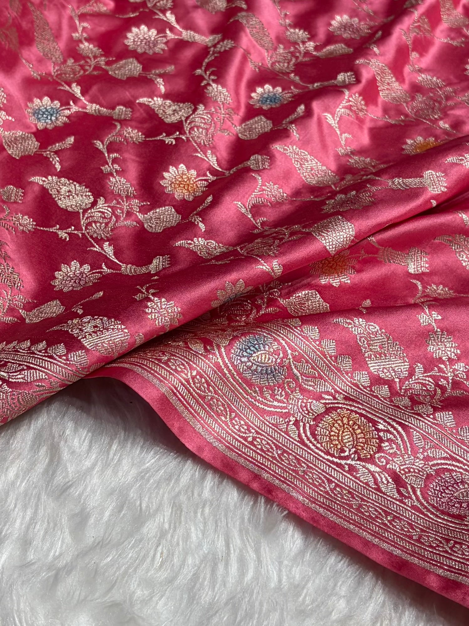 Baby Pink Shades In Banarasi Minakari Jaal Mashru Silk Saree MS42