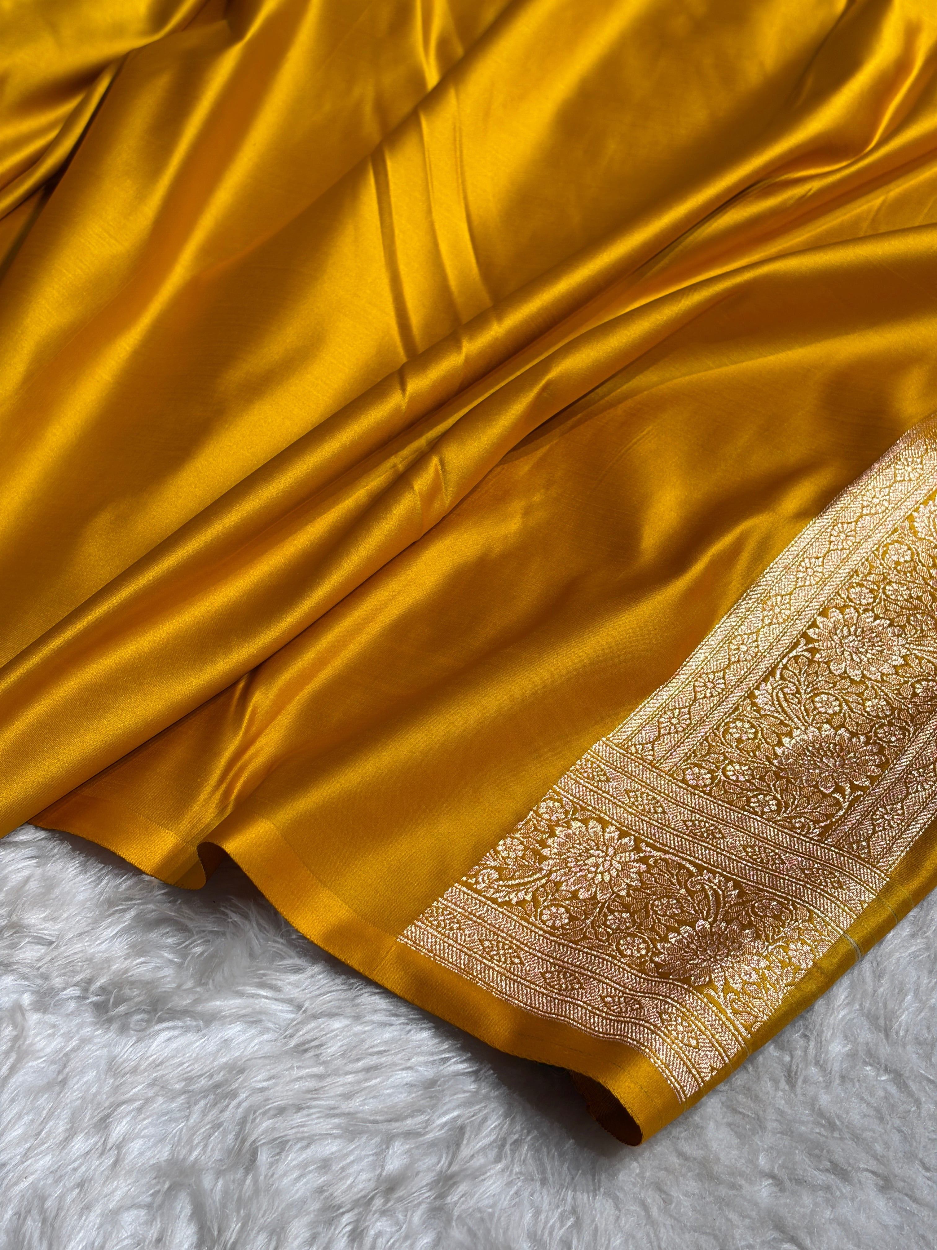 Banarasi Rose Gold with Mustard Booti Satin Katan Silk saree SK29