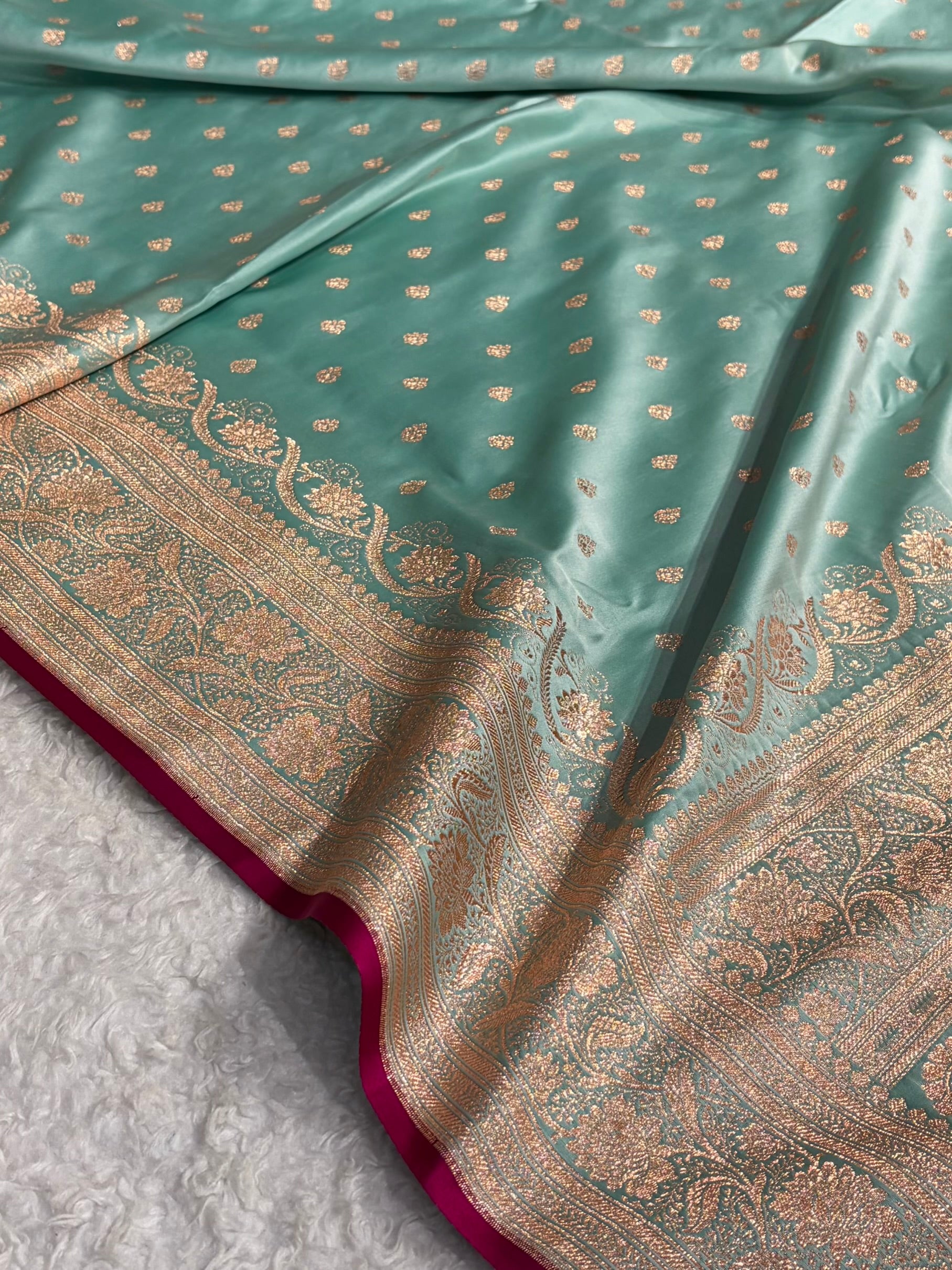 Banarasi Katan Silk Saree In Sea Green Shades SK08