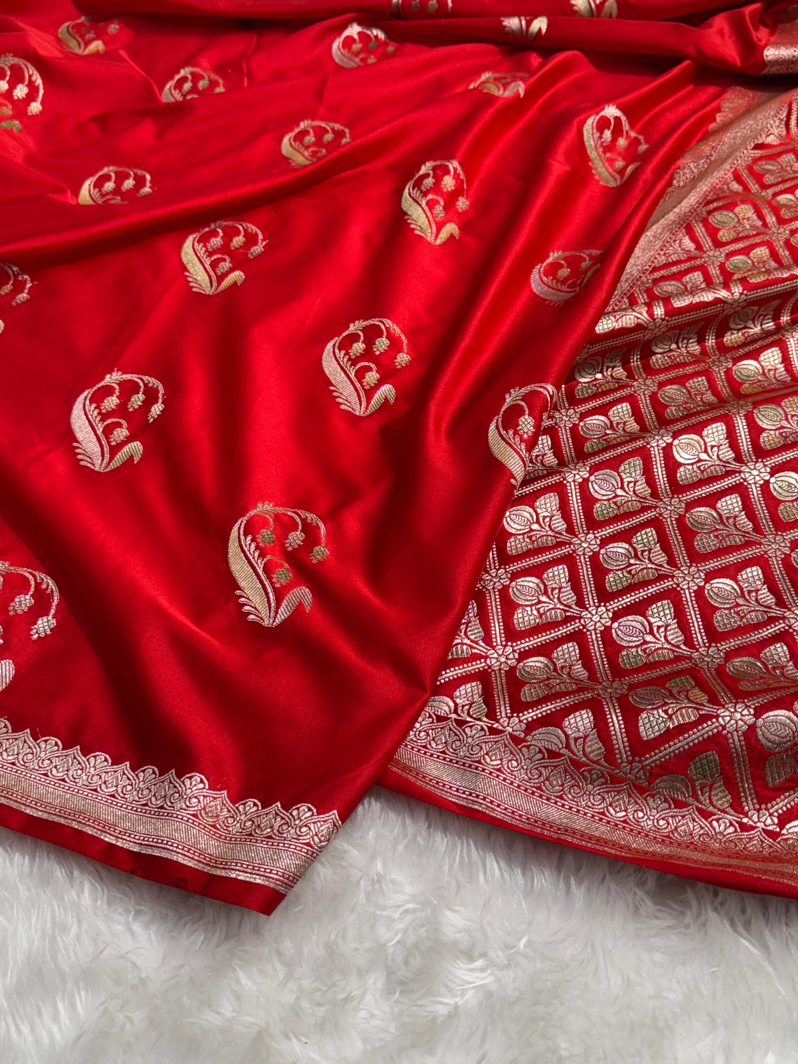 Red Unique Boota Motif Mashru Silk Saree