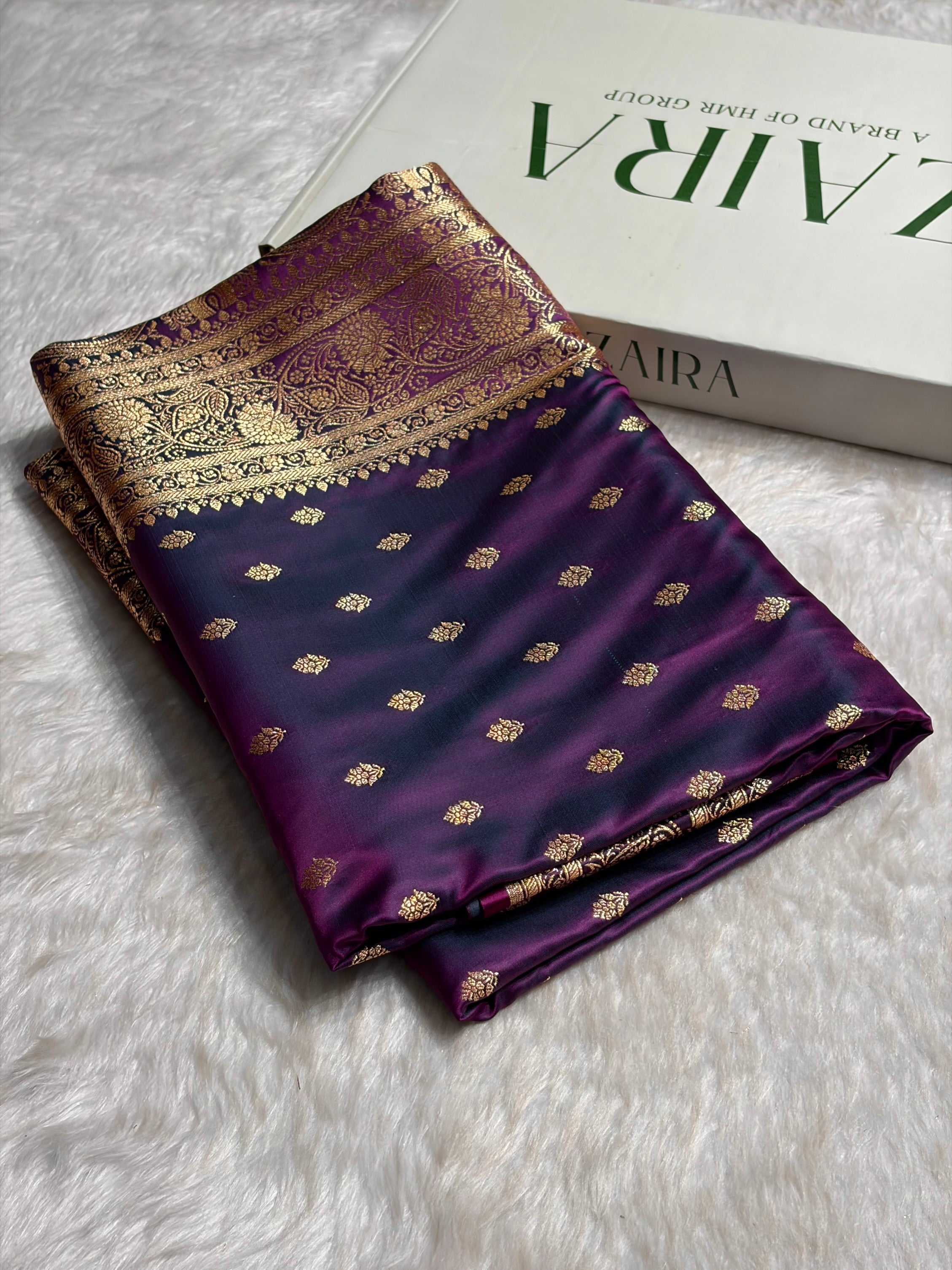 Wine Booti Pattern Satin Katan Silk Saree SK53