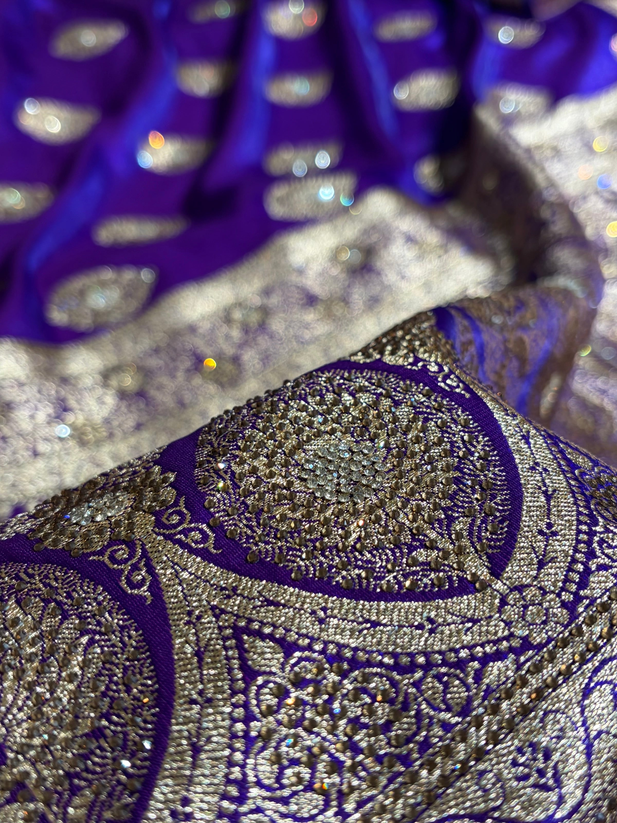 Purple Shades Banarasi Satin Silk Boota with Swarovski Work BSS05 (E)