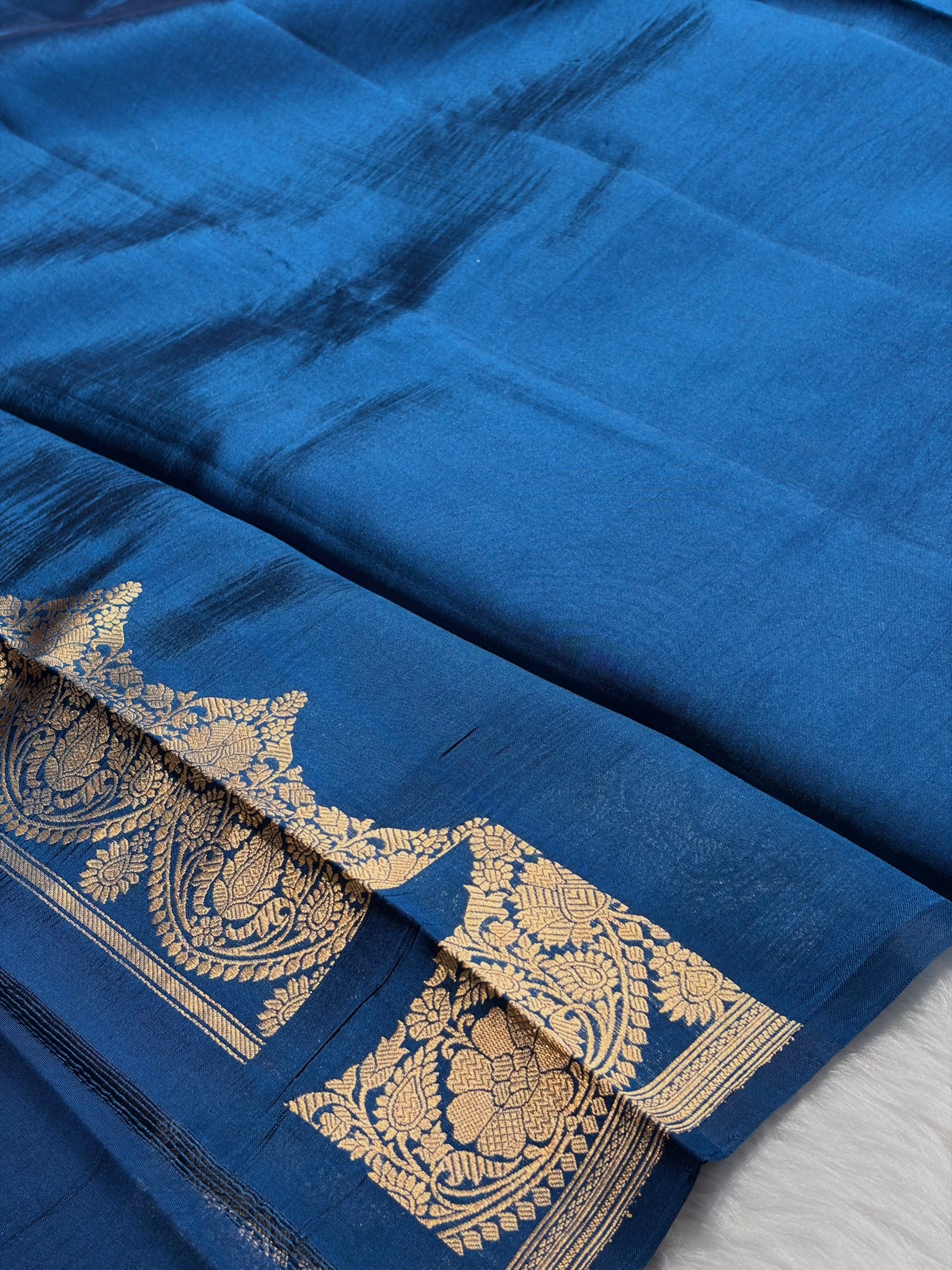 German blue Shades Meena Boota Handwoven Raw Mango Silk RM-25