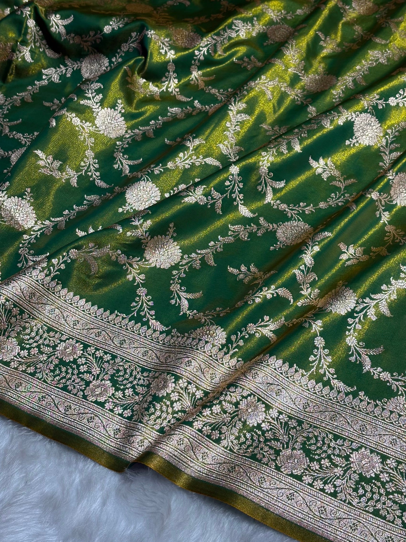Satin Silk Banarasi Jaal in Liril Mehendi Shades SS14