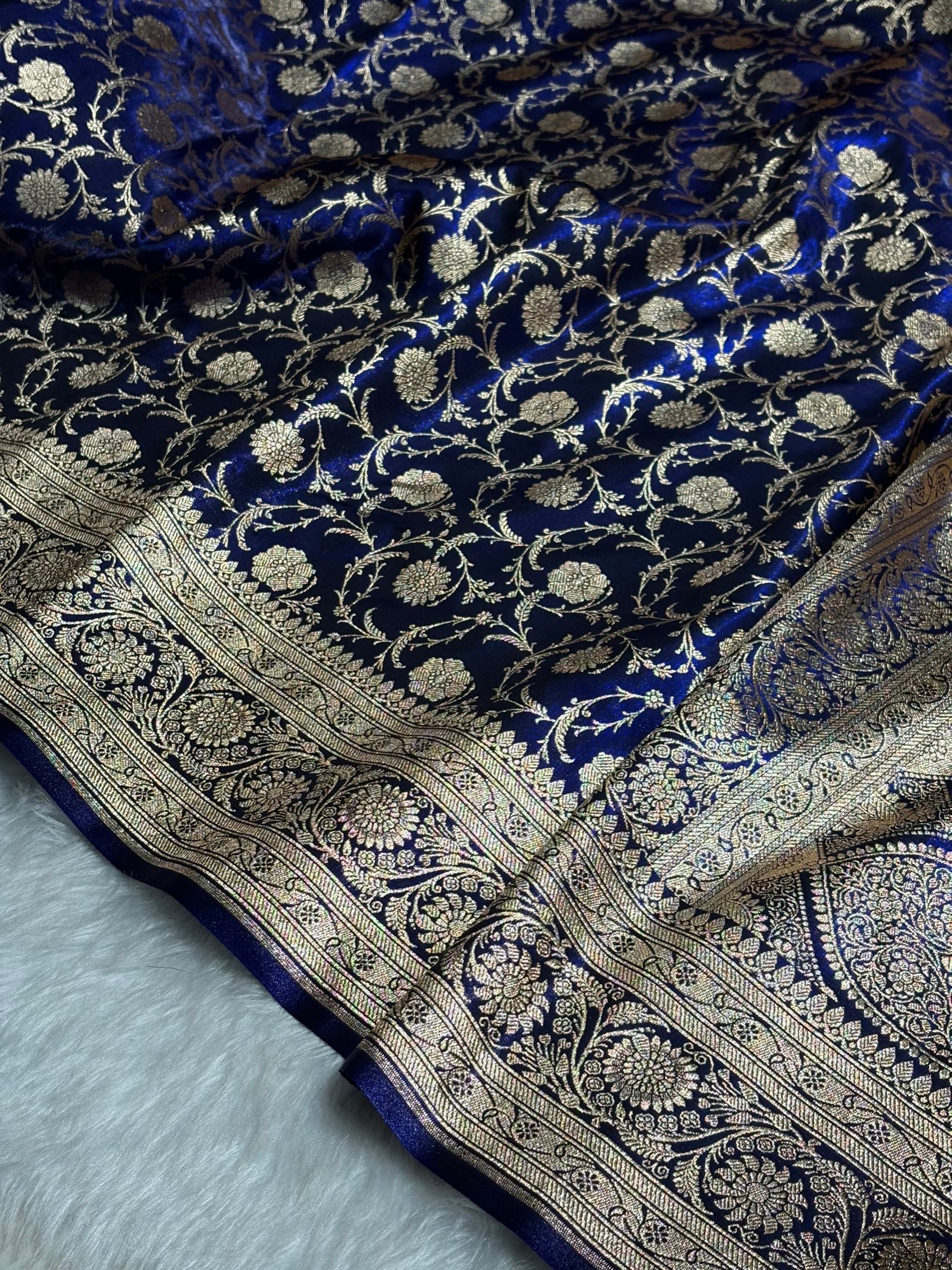 Ultra Light Weight Satin Silk Jaal in Dark Royal Blue Shades SS13