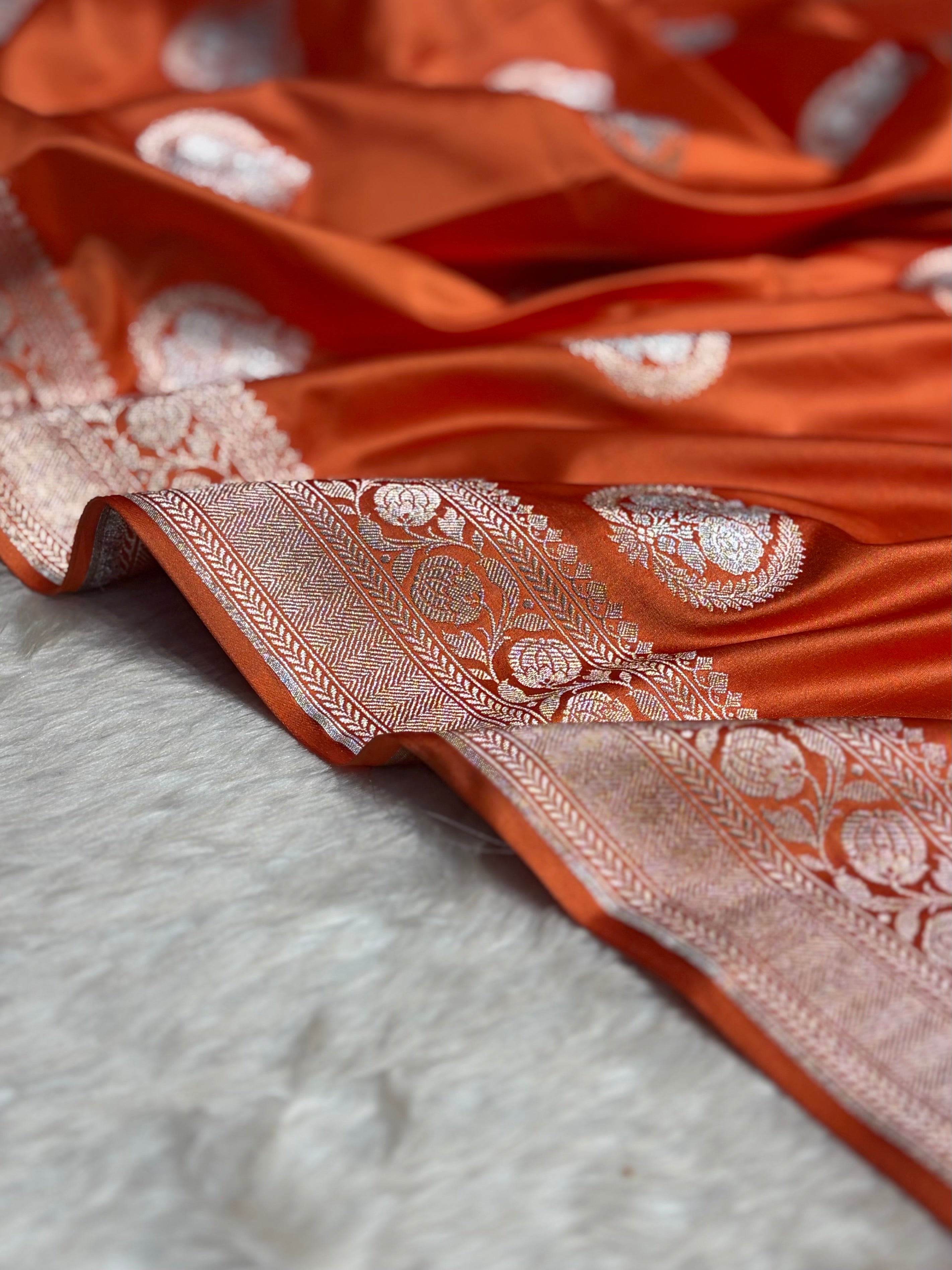 Dusty Orange Minakari Boota Mashru Silk Saree MS35