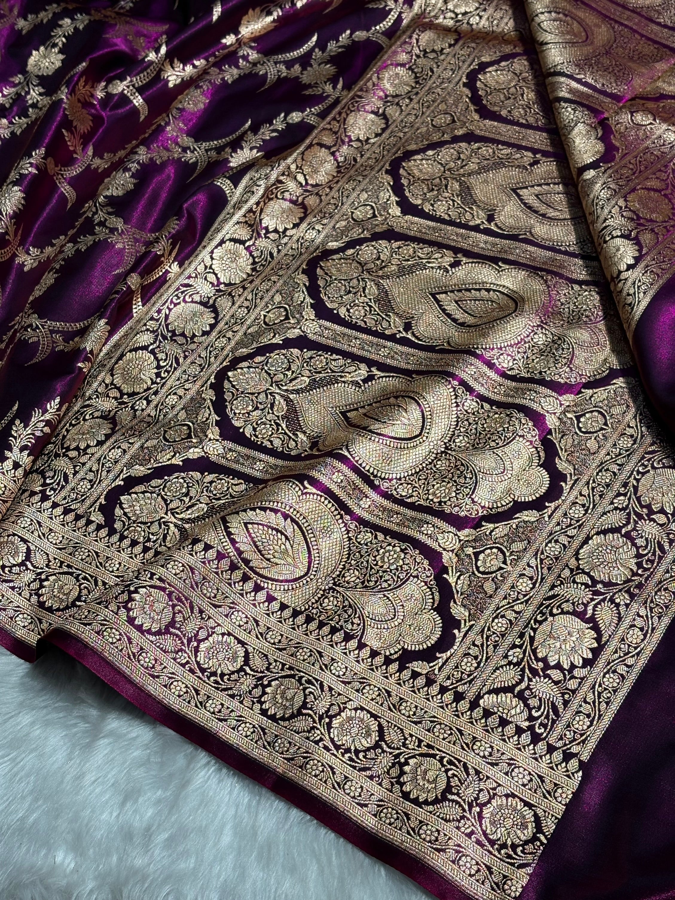 Satin Silk Banarasi Jaal In Wine Shades SS18