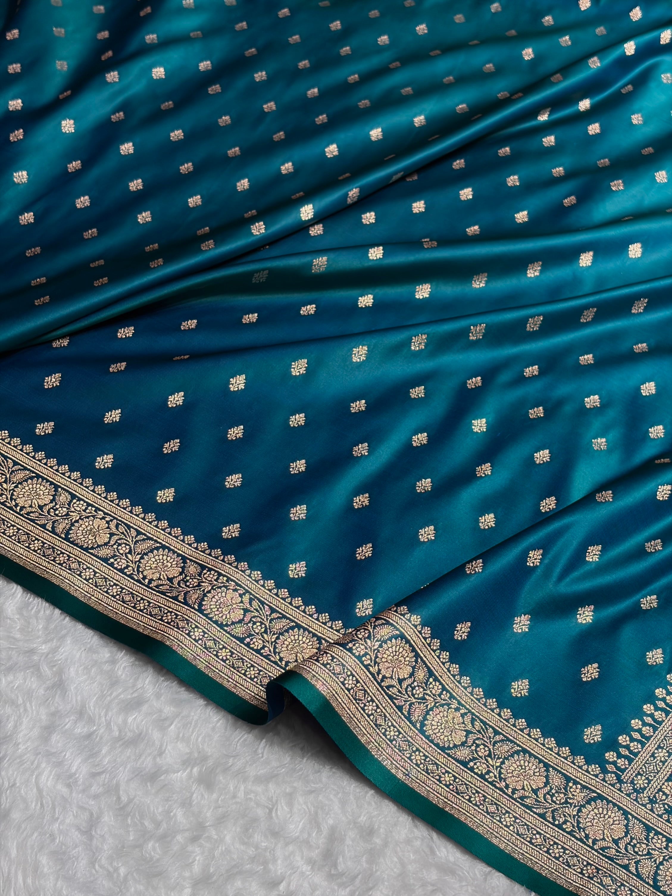 Banarasi Boota Katan Silk Saree In Peacock Shades SK03