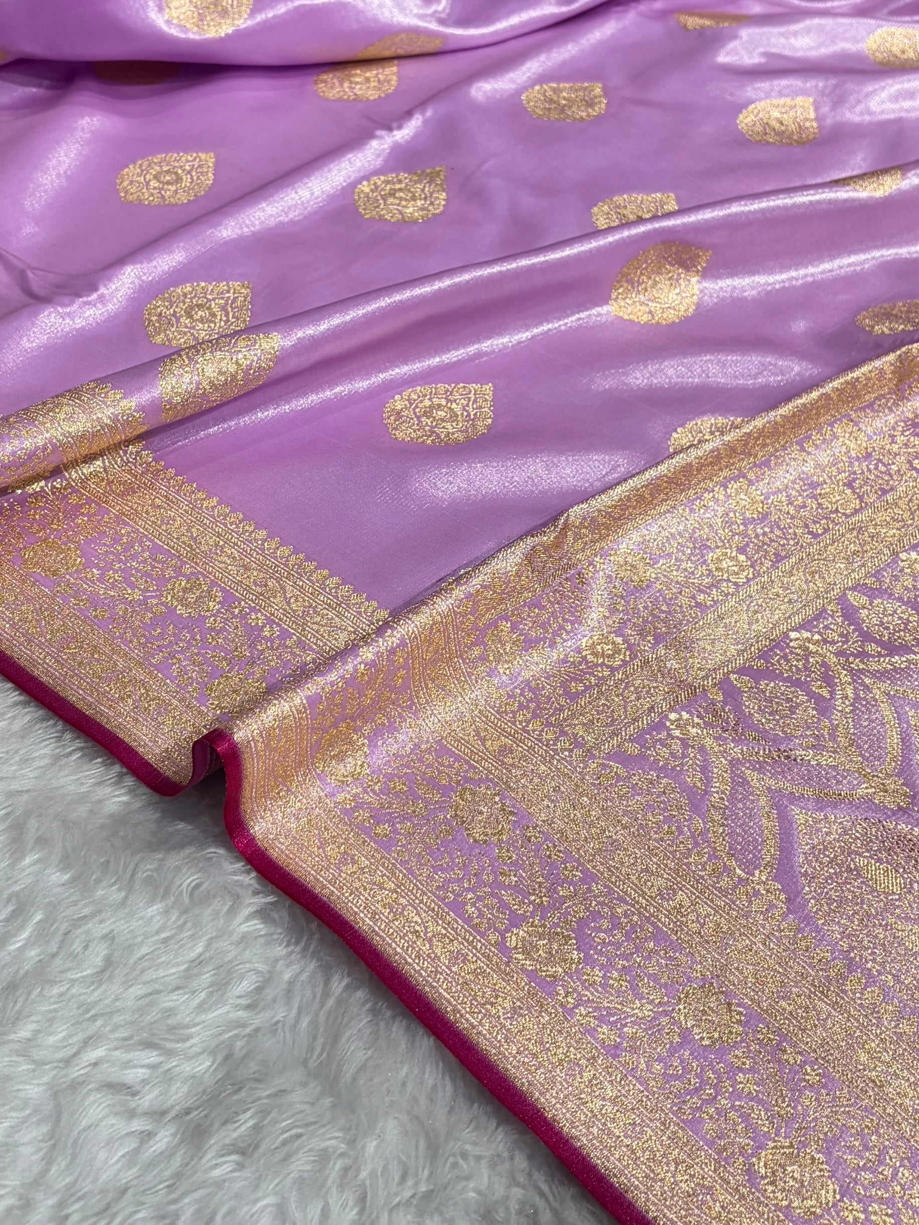 Ultra Light Weight Satin Silk Boota in Lavender Shades SS05