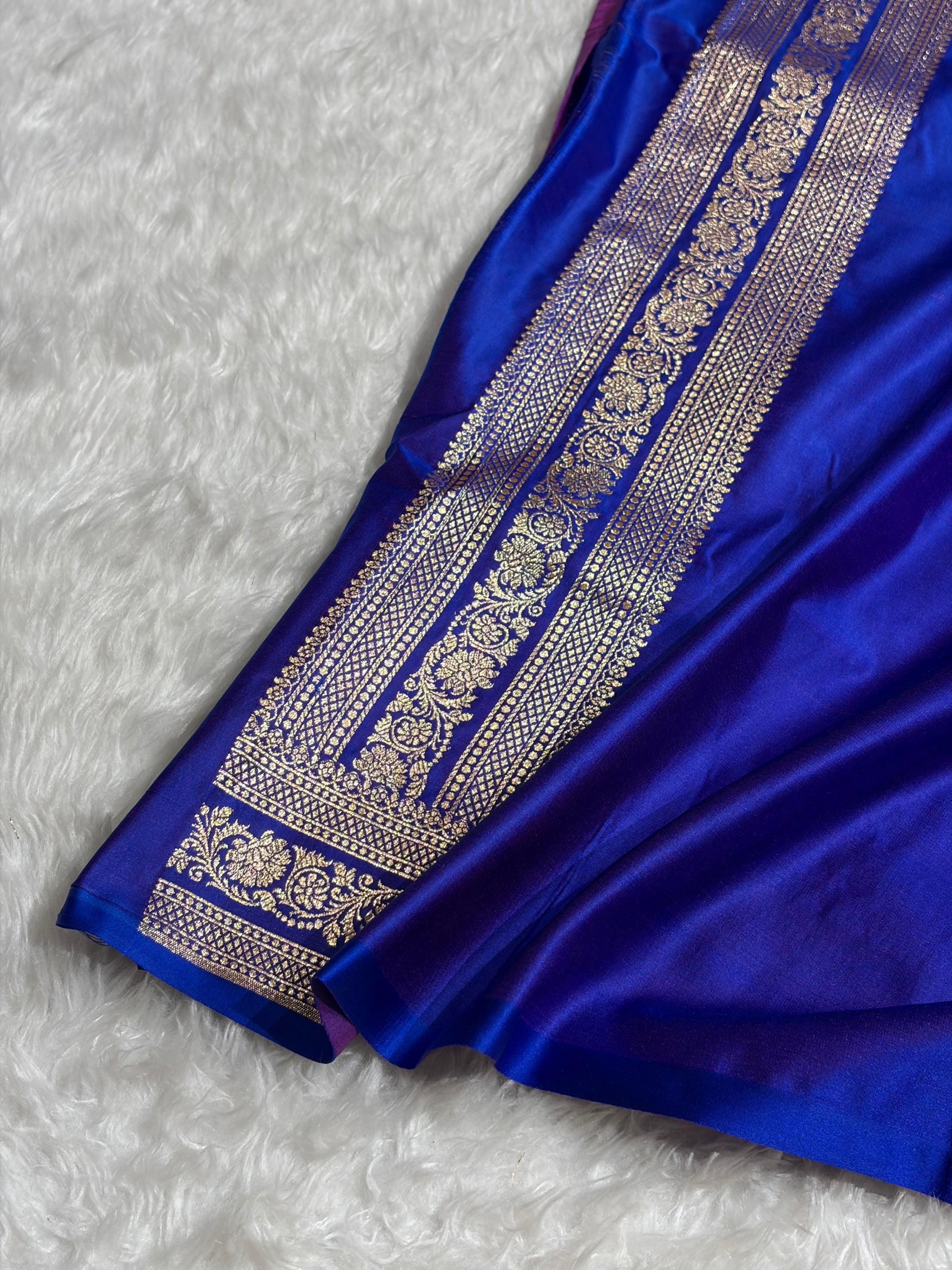 Banarasi Satin Katan Saree With Booti Pattern in Royal Purple Shades SK125