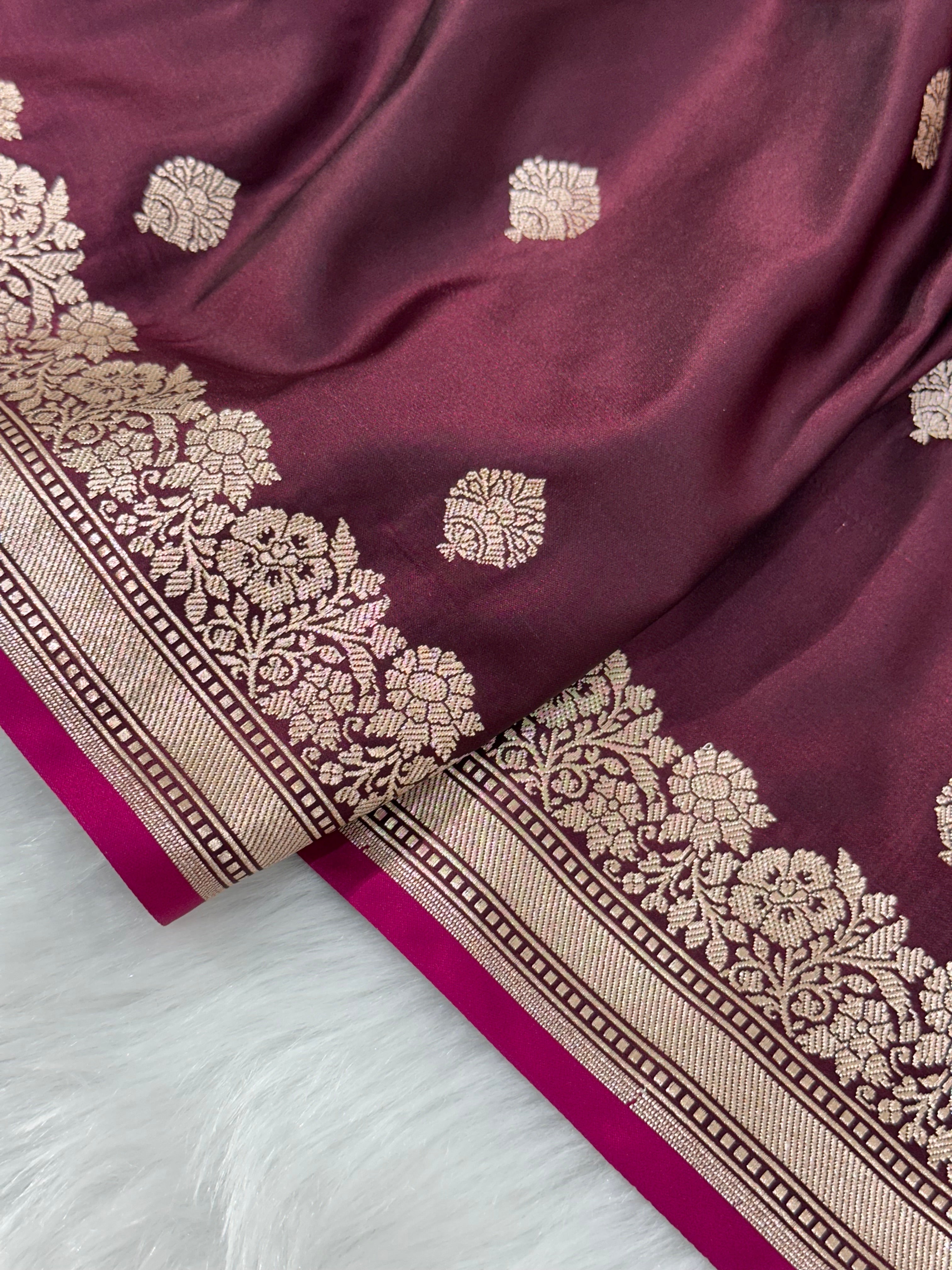 Chocolate Shades Floral Boota Mashru Silk Saree
